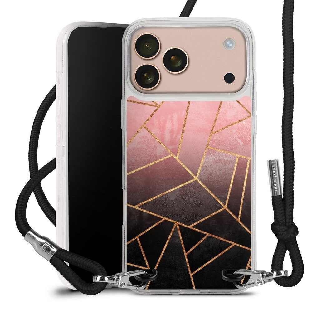 DeinDesign Handyhülle Farbverlauf Geometric Gold & Kupfer Pink And Black Stone Gold Print, Apple iPhone 17 Pro Max Handykette Hülle mit Band Case zum Umhängen