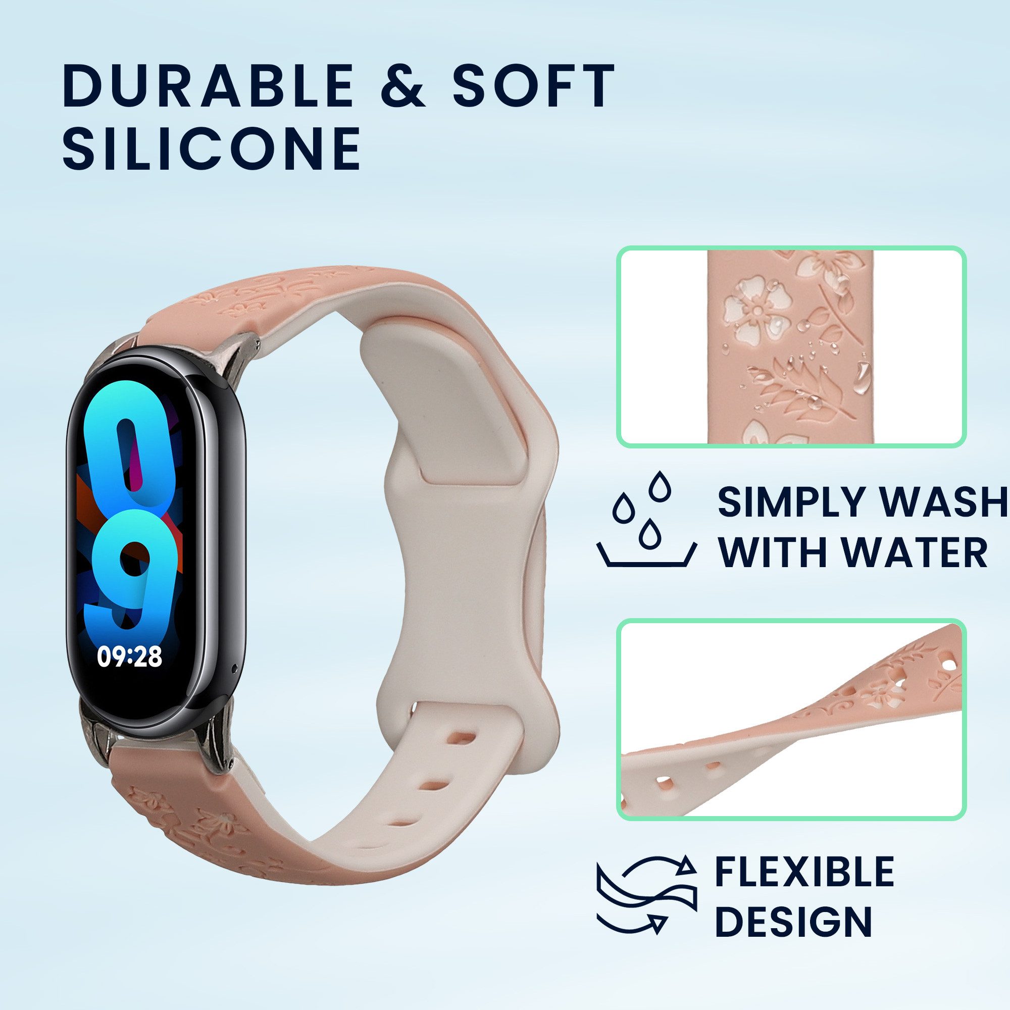kwmobile Silikon Ersatzarmband für Xiaomi Mi Band 10 / Mi Band 9 / 8 Smartwatch, 1-tlg., Armband Silikonarmband mit geprägtem Design