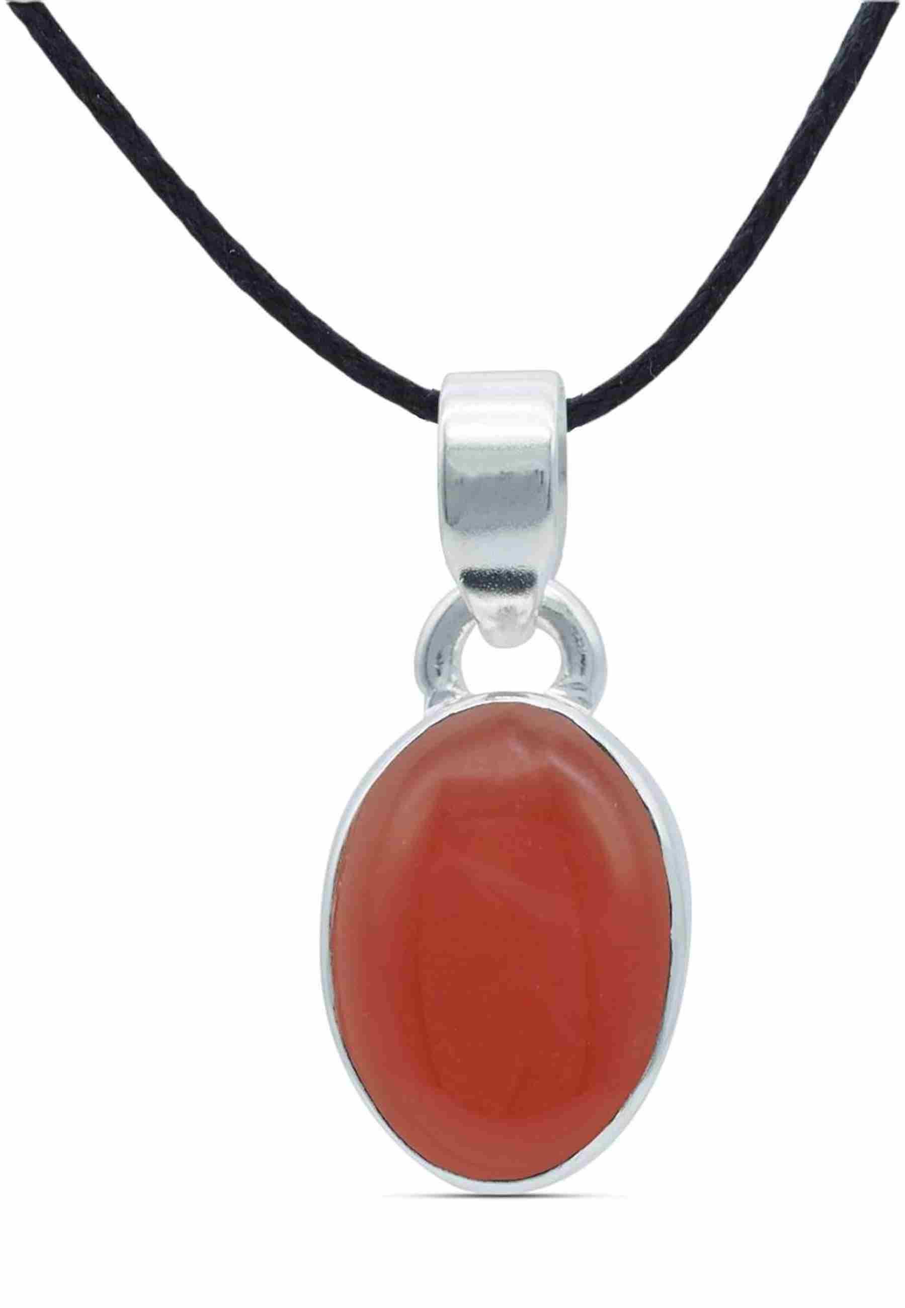 mantraroma Кулоны SAMA oval aus 925 Silber mit Karneol (Kettenanhänger am Baumwollband im Schmuckbeutel), 925 Sterling Silber Кулоны für Damen