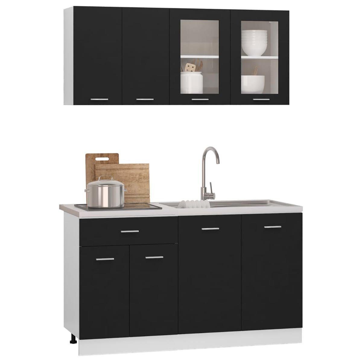 Küchenschrank-Set 4-teiliges aus DOTMALL Wandregaltisch schwarzem Holzwerkstoff