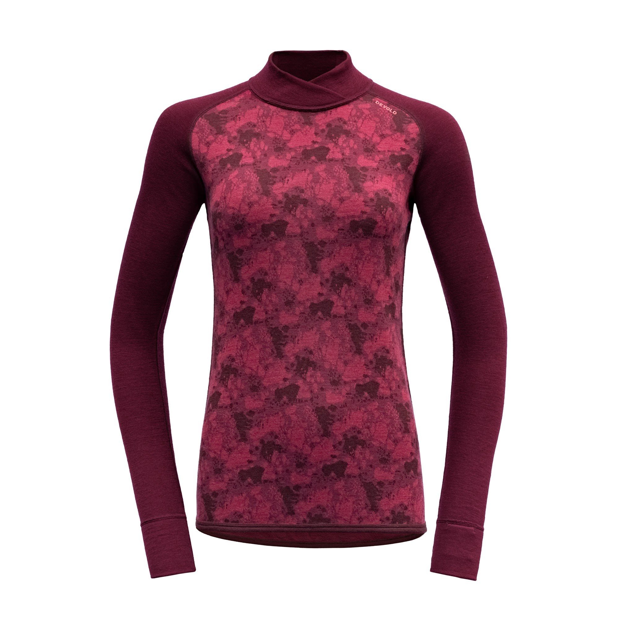 Devold Langarmbluse Devold W Kvitegga Merino 230 Cross Neck Damen Beetroot