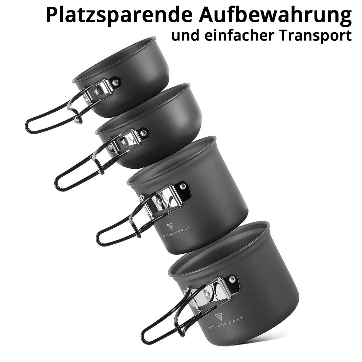STAHLWERK Gaskocher Camping Kochtopf-Set 4-teilig aus AluminiumOutdoor Kochgeschirr, (4-St), gefertigt aus leichtem Aluminium – Bild 4 von 5