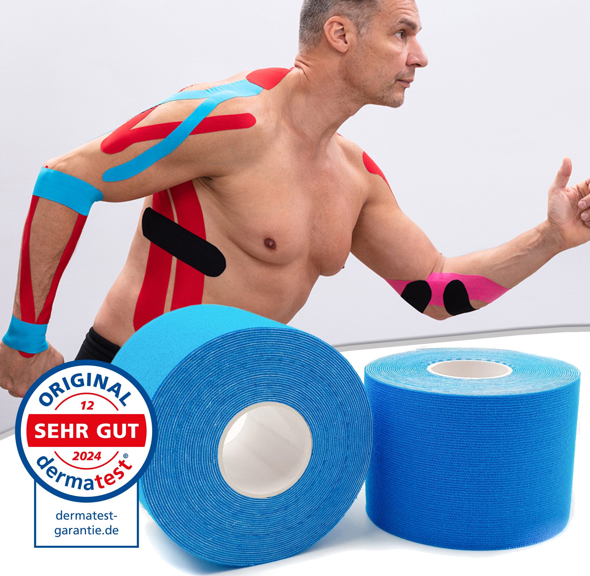 Kinesiologie-Tape Kinesio-Tape - Wasserfestes Tape in blau je 500 x 5 cm, Physiotape