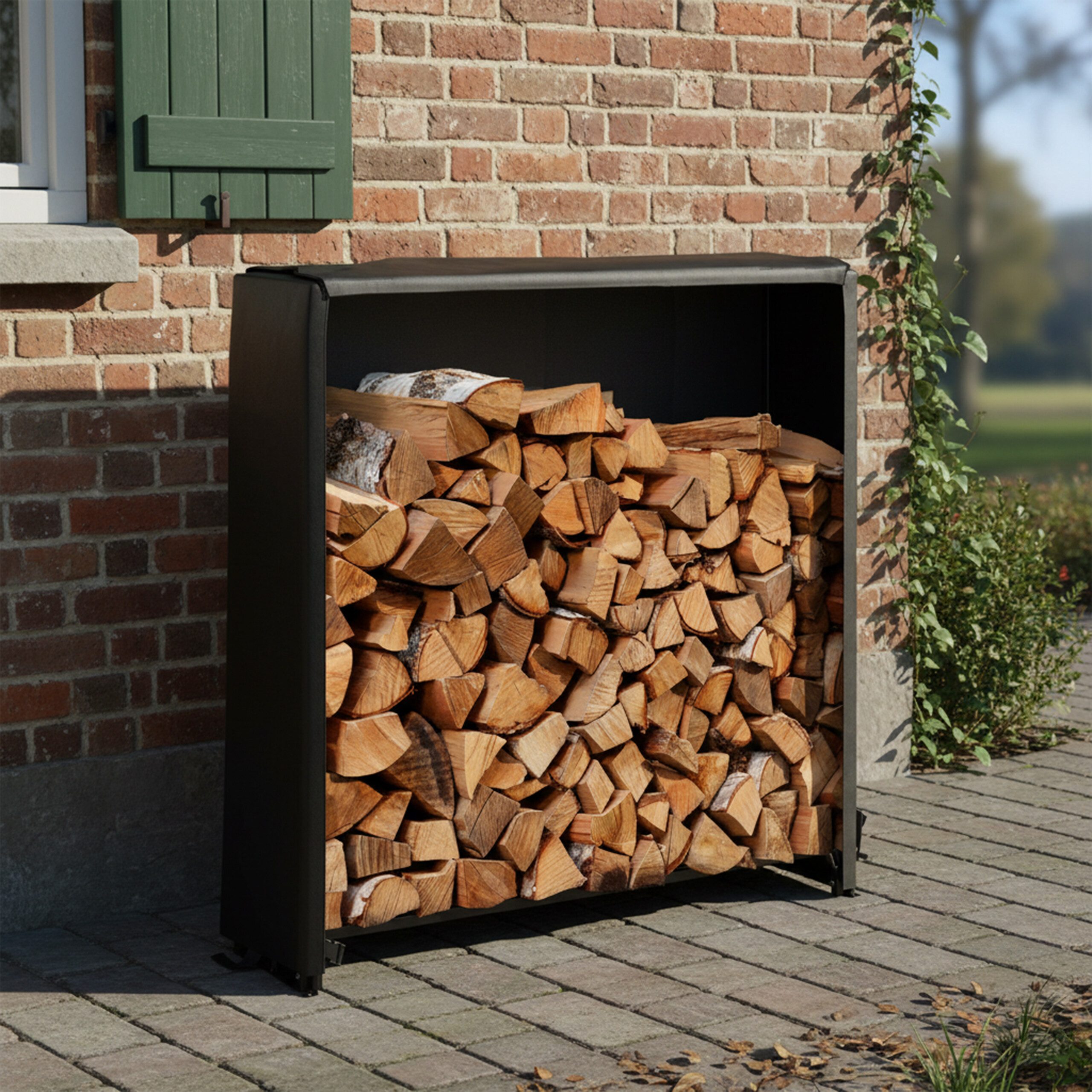 relaxdays Kaminholzregal mit Abdeckung, BxTxH:110x29x110 cm, M