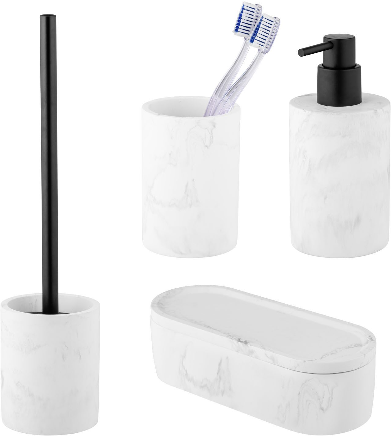 SCHÖNER WOHNEN-Kollektion Badaccessoire-Set »Balatro«, Set, 4 tlg., aus Diatomit, mit Zahnputzbecher, Seifenspender, Dose & WC-Garnitur