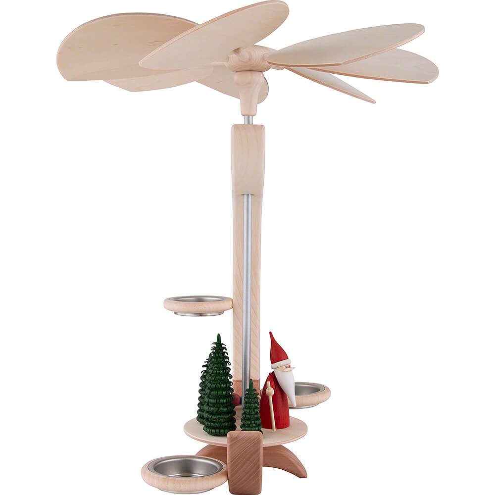 Seiffener Volkskunst Weihnachtspyramide 1-stöckige Pyramide C-Form Weihnachtswichtel mit Schlitten (30cm) von