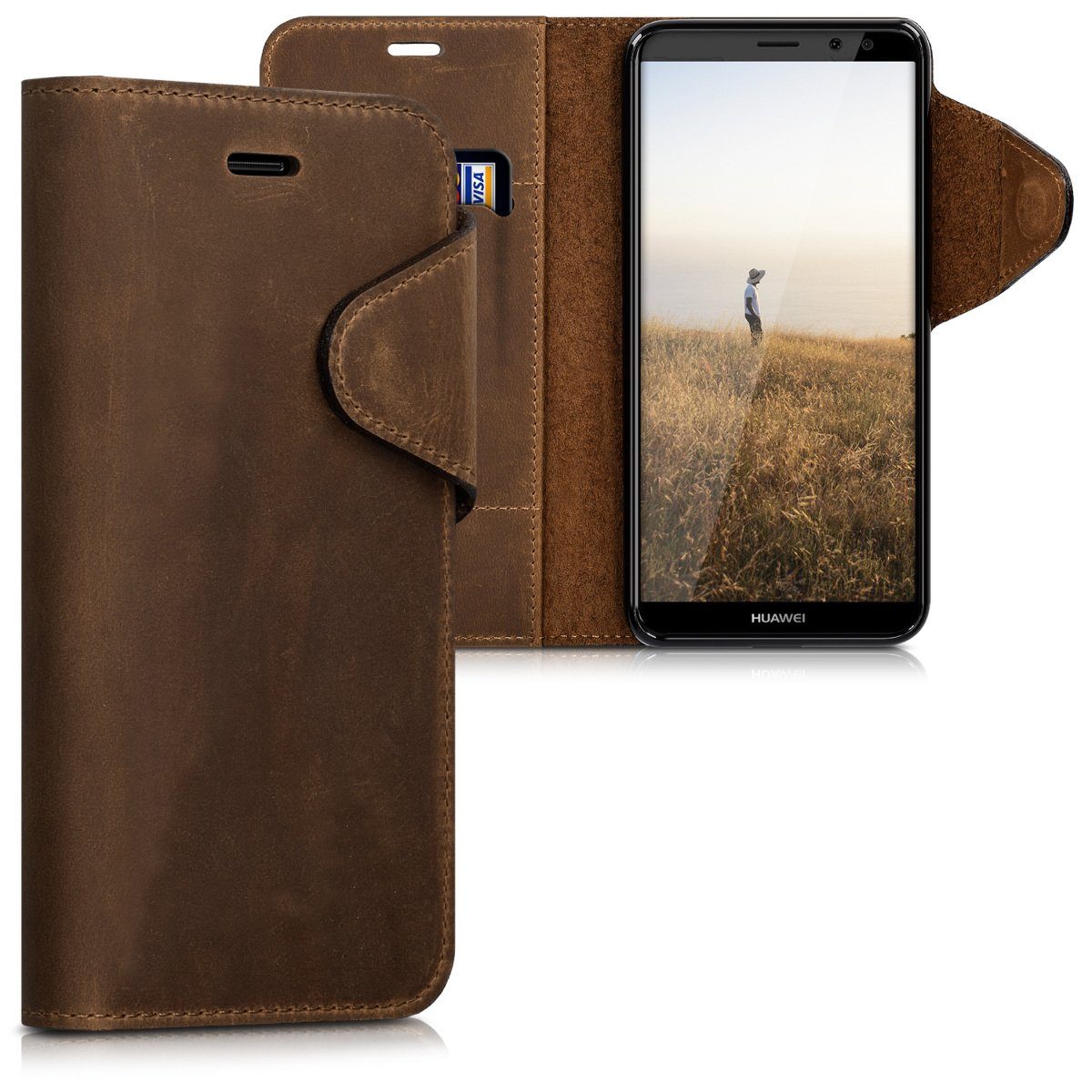 kalibri Handyhülle Hülle für Huawei Mate 10 Lite, Leder Handyhülle Handy  Case Cover - Schutzhülle Lederhülle