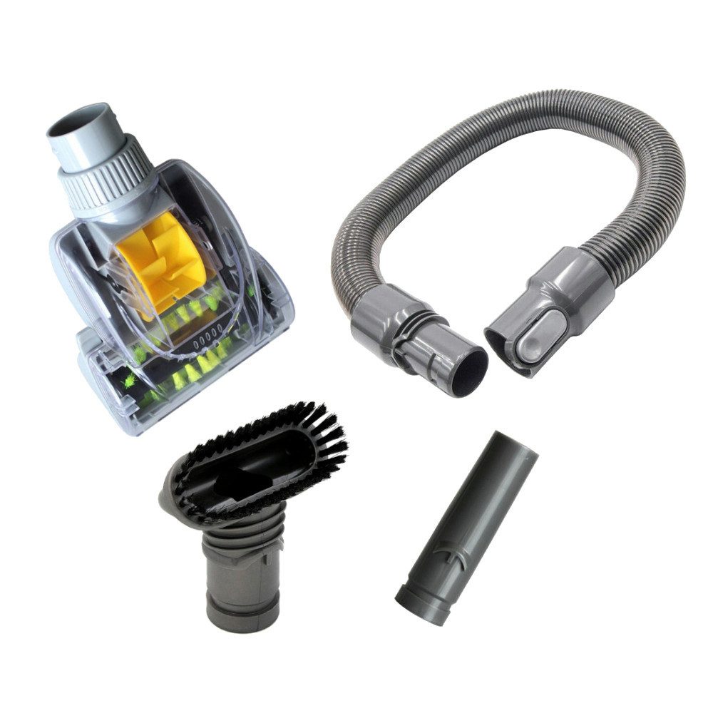 Trade-Shop Staubsaugerdüsen-Set 4in1 passend für Dyson DC01 DC02 DC03 DC04 DC05 DC07 DC08 DC11 DC14, Zubehör für Dyson 908909-02, 912700-01, 912270-01, Set aus Mini-Turbodüse, Bürsten-Kopf, Adapter, Verlängerungs-Schlauch