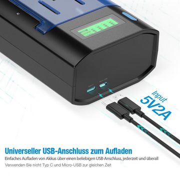 POWXS Akku Ladegerät, Universal USB Schnell Akkuladegerät, mit LCD-Anzeiger Batterie-Ladegerät (1-tlg., für AA/AAA/C/D/9V NI-MH/NI-CD Wiederaufladbare Batterien)