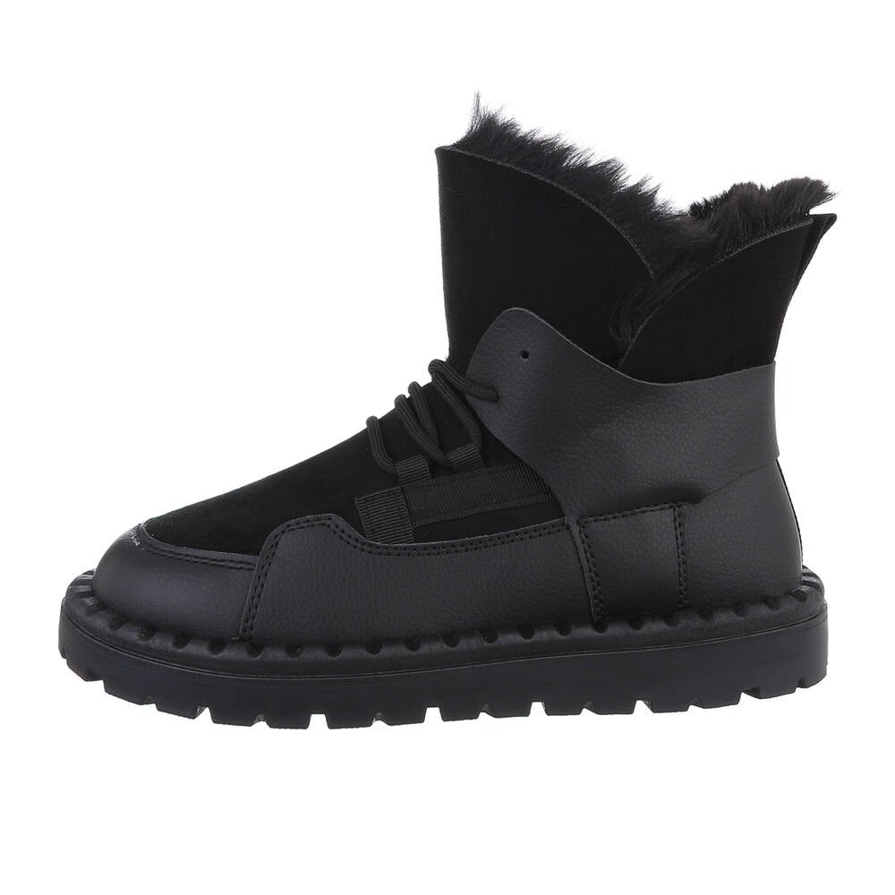 Ital-Design Damen Snowboots Freizeit Snowboots Flach Schnürstiefeletten in Schwarz