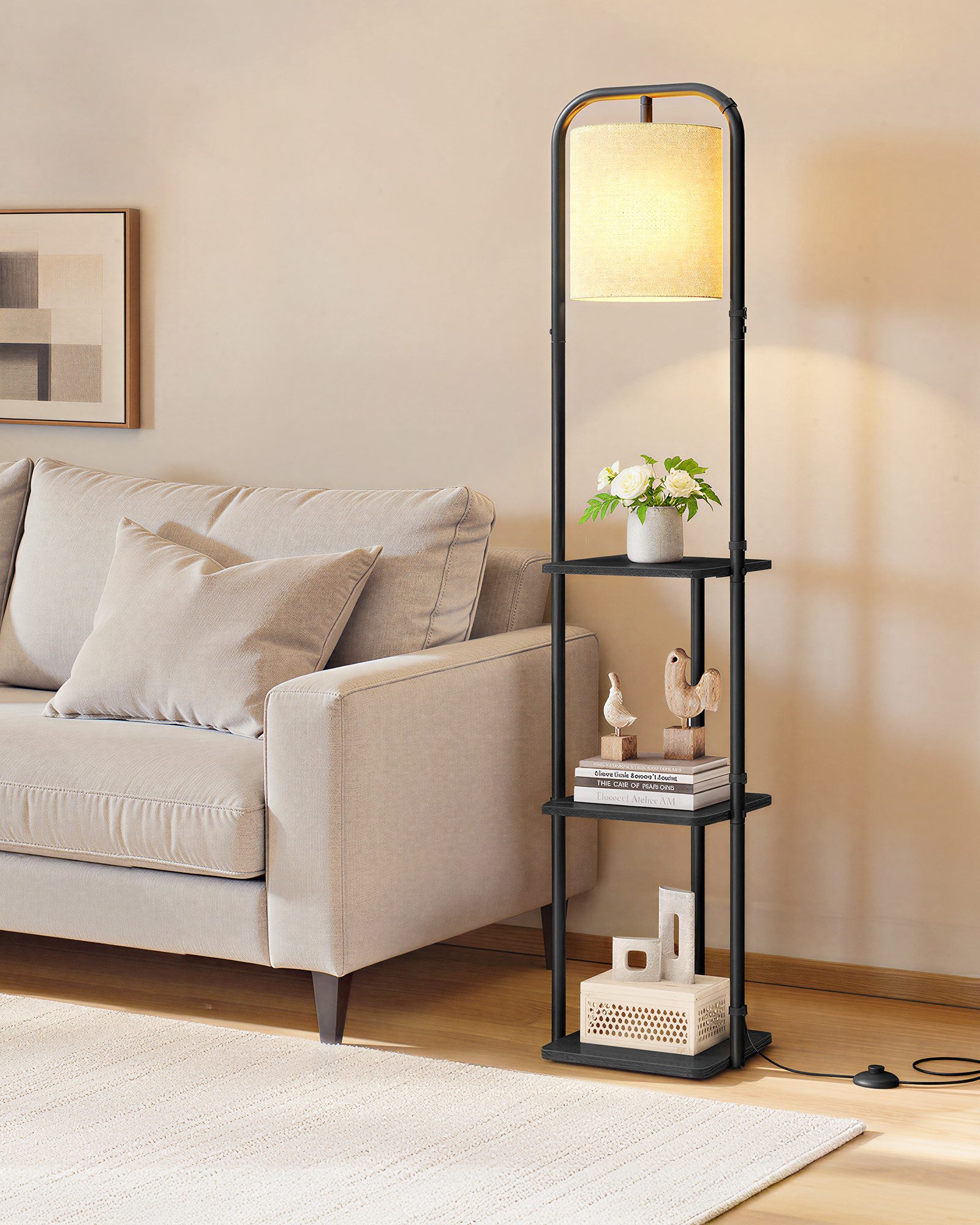 VASAGLE Stehlampe mit 3 Ablagen, Standleuchte, Stehleuchte, Fußschalter, LE günstig online kaufen