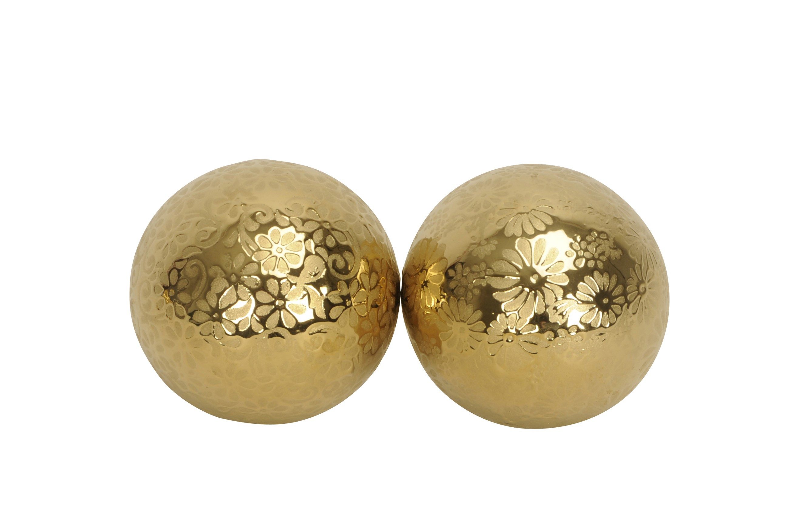 finehomegarden Teichfigur Schwimmkugel gold Ø8cm/Ø10cm Blüten Porzellan 2fach sort. Deko, (Set, 2-St., 2tlg), Schwimmende Kugeln für Teich & Wasserschalen 2Größen wählbar