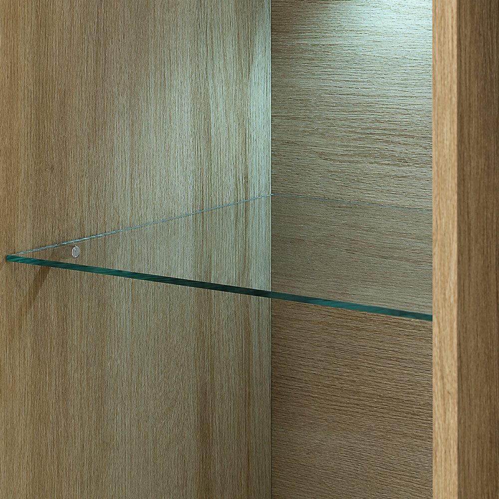 Lomadox Highboard POSITANO-160, inkl. Beleuchtung, in Weiß mit Eiche, Retro-Design