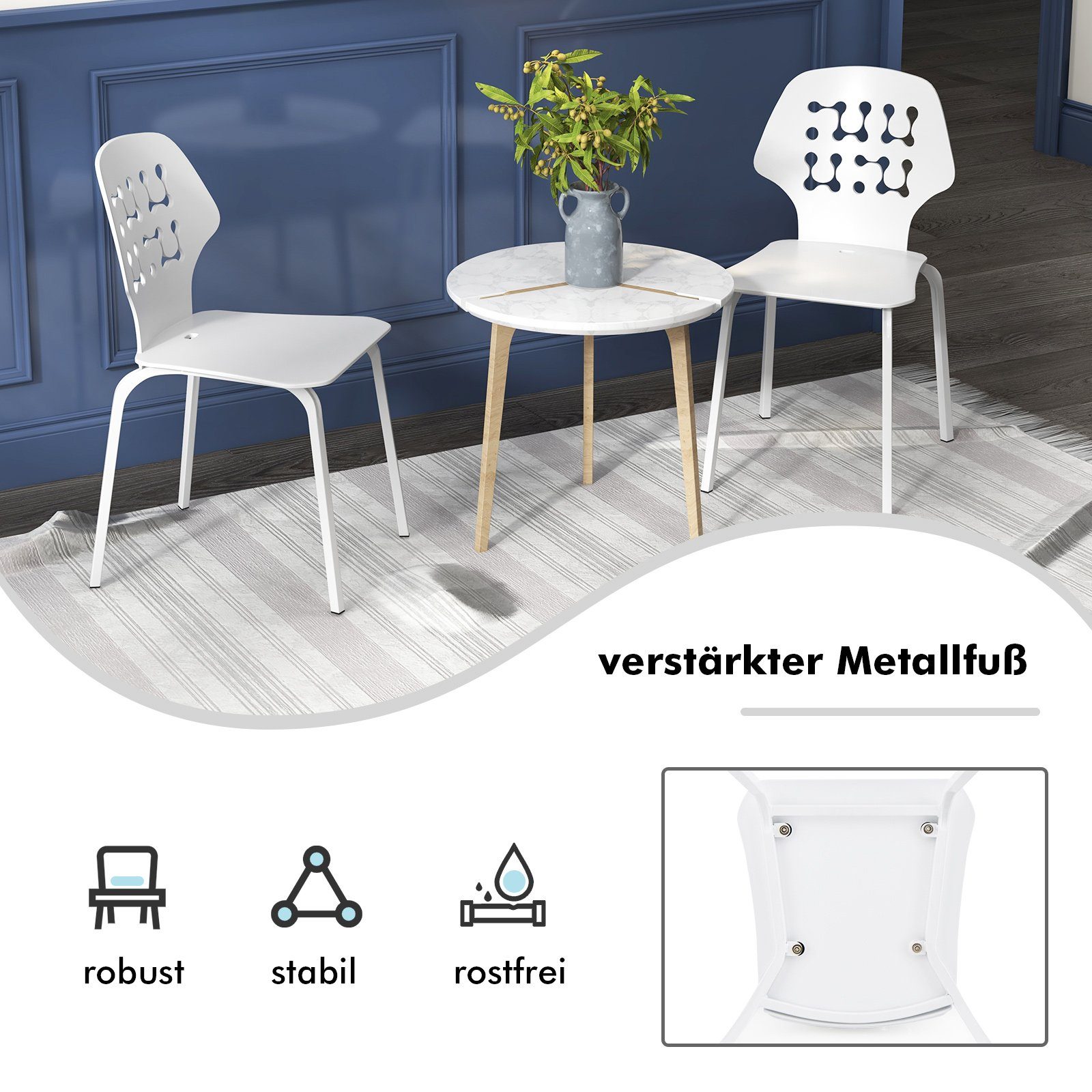 COSTWAY Esszimmerstuhl (4 St), mit durchbrochenem Rückenlehne, bis 150kg