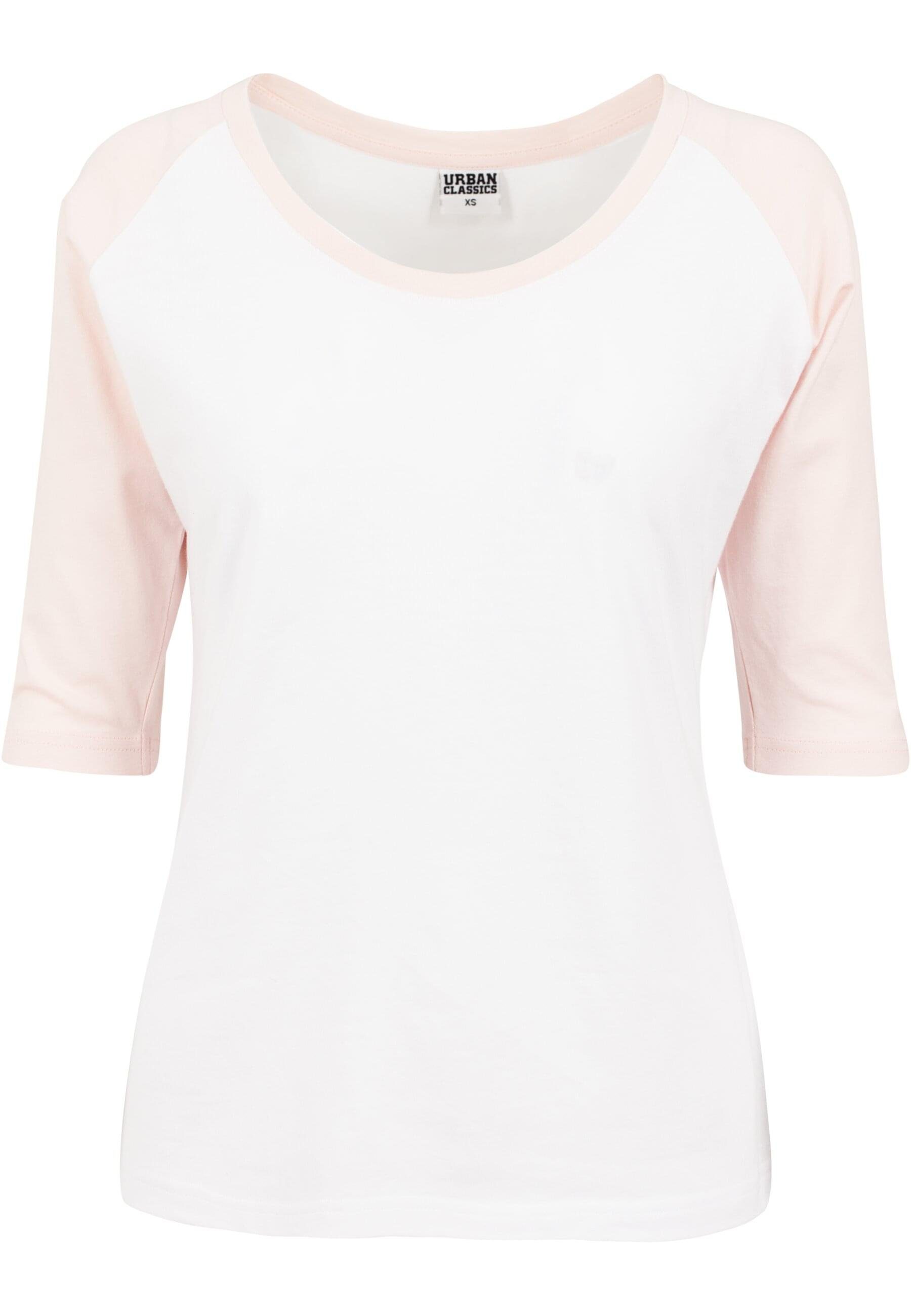 Contrast URBAN CLASSICS Ladies Raglan (1-tlg) Tee 3/4 Damen white/pink Kurzarmshirt