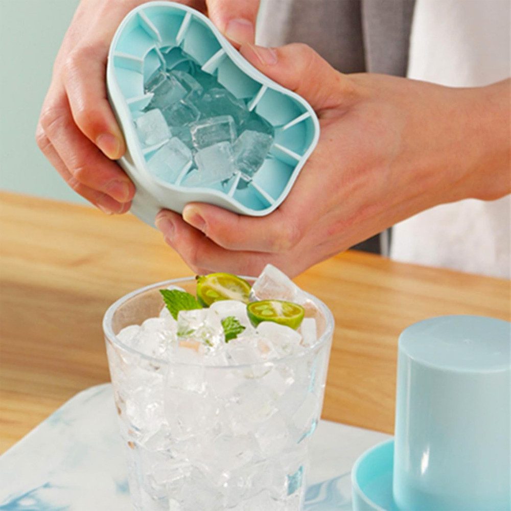 Blusmart Eiswürfelform Silikon Eiswürfelbehälter Silikon mit Deckel, (Eiskübel, runde Eiswürfelschale 2-tlg), Für Cocktailgetränke, Saft, Whisky usw