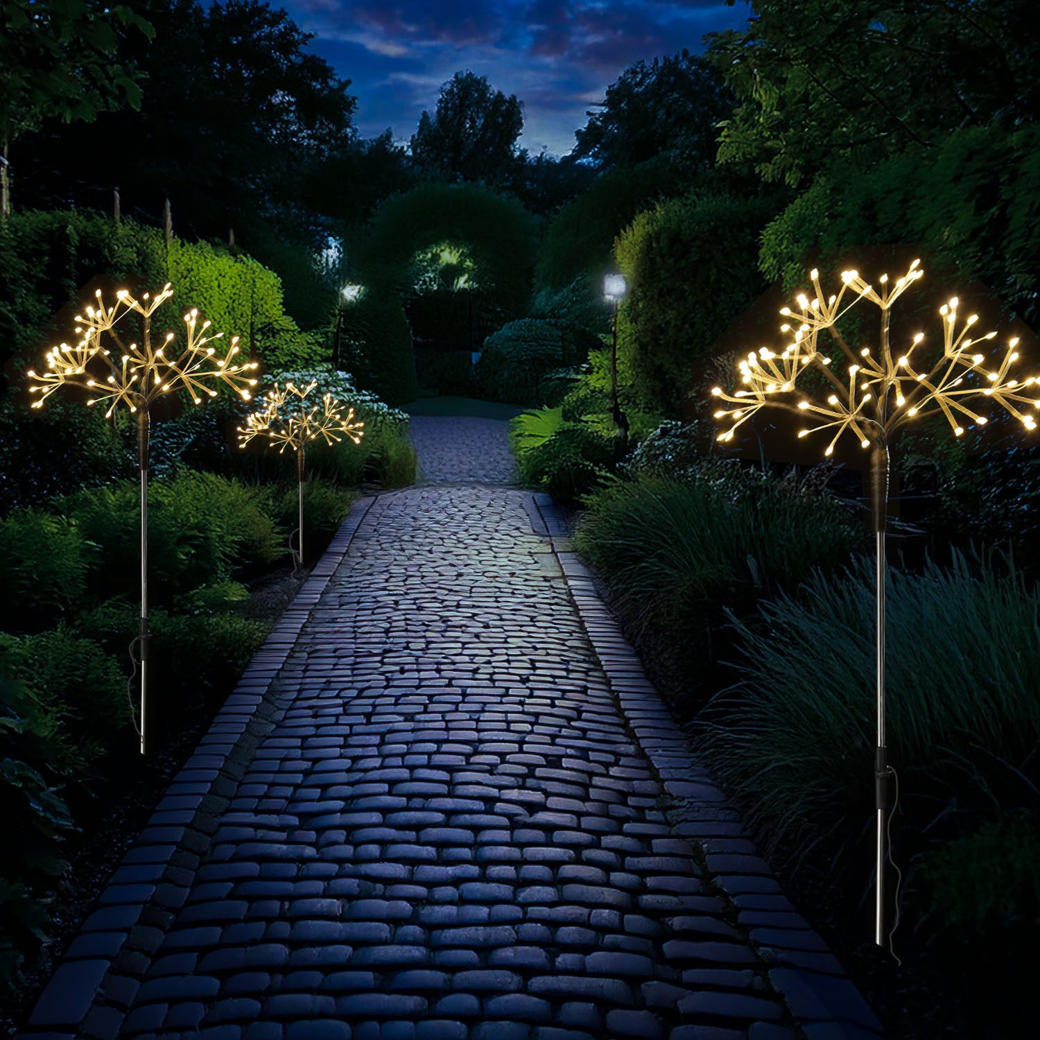 MARELIDA LED Gartenleuchte LED Gartenstecker Feuerwerk Firework Fernb.Leuchtstäbe 3er Set schwarz, LED Classic, warmweiß (2100K bis 3000K)