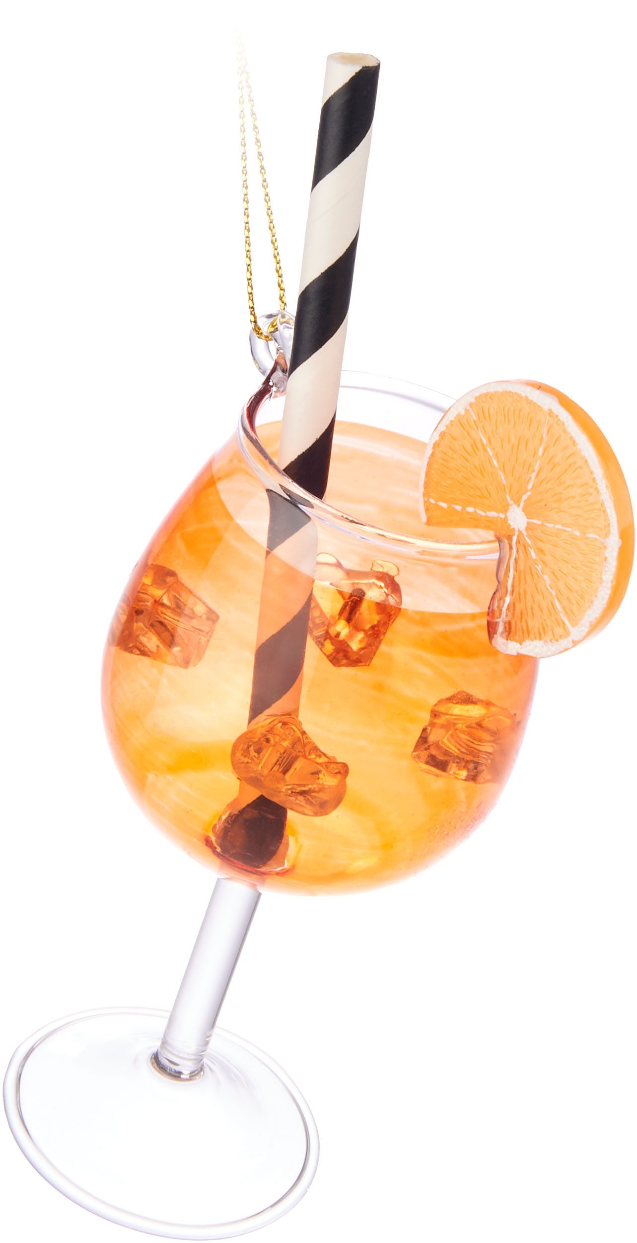 BRUBAKER Weihnachtsbaumkugel Orangen Cocktail Spritz mit Strohhalm, Eiswürfeln & Orangenscheibe (1 St), Cocktailglas Weihnachtskugel aus Glas - Handbemalte Christbaumschmuck