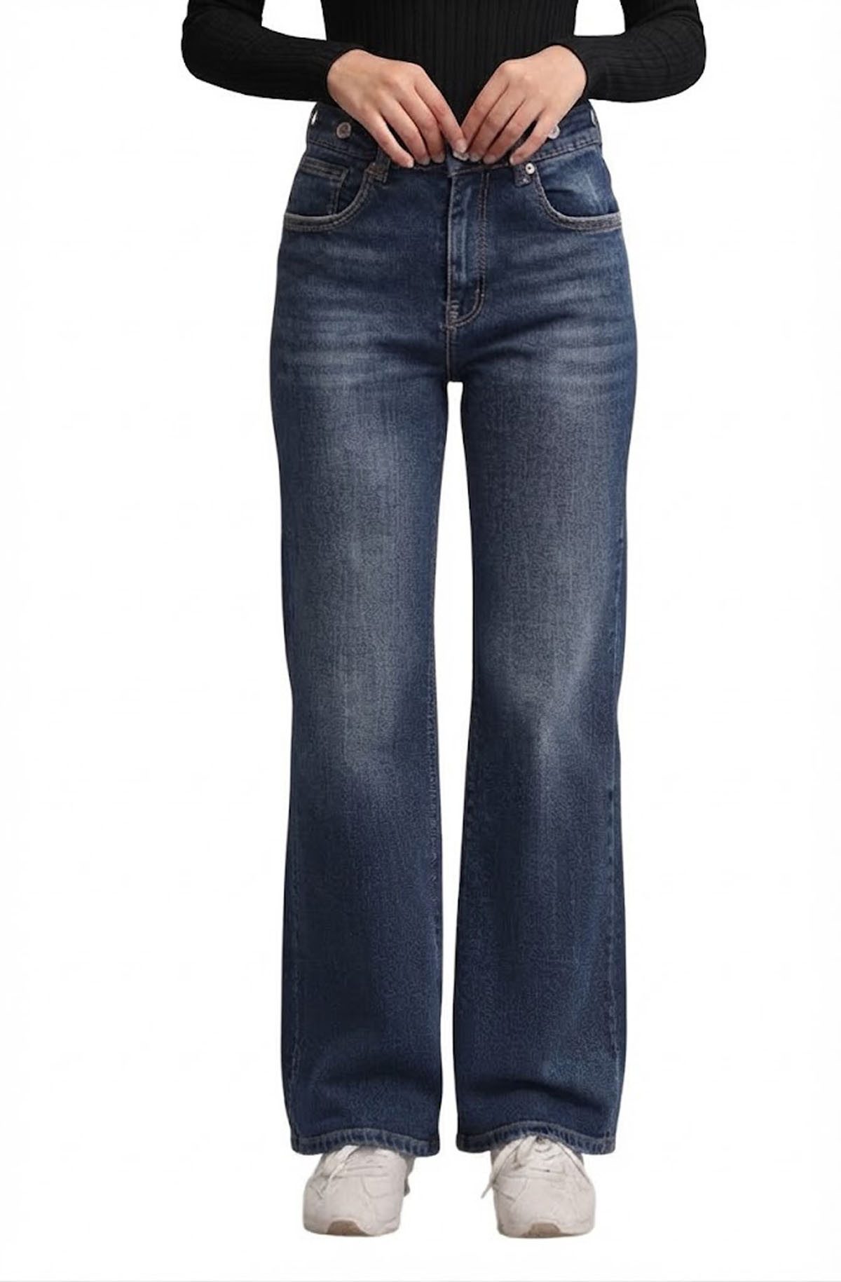 Jewelly High-waist-Jeans Flared Jeans im Used-Look – Schlaghose mit Zierriegeln & Flap Bags