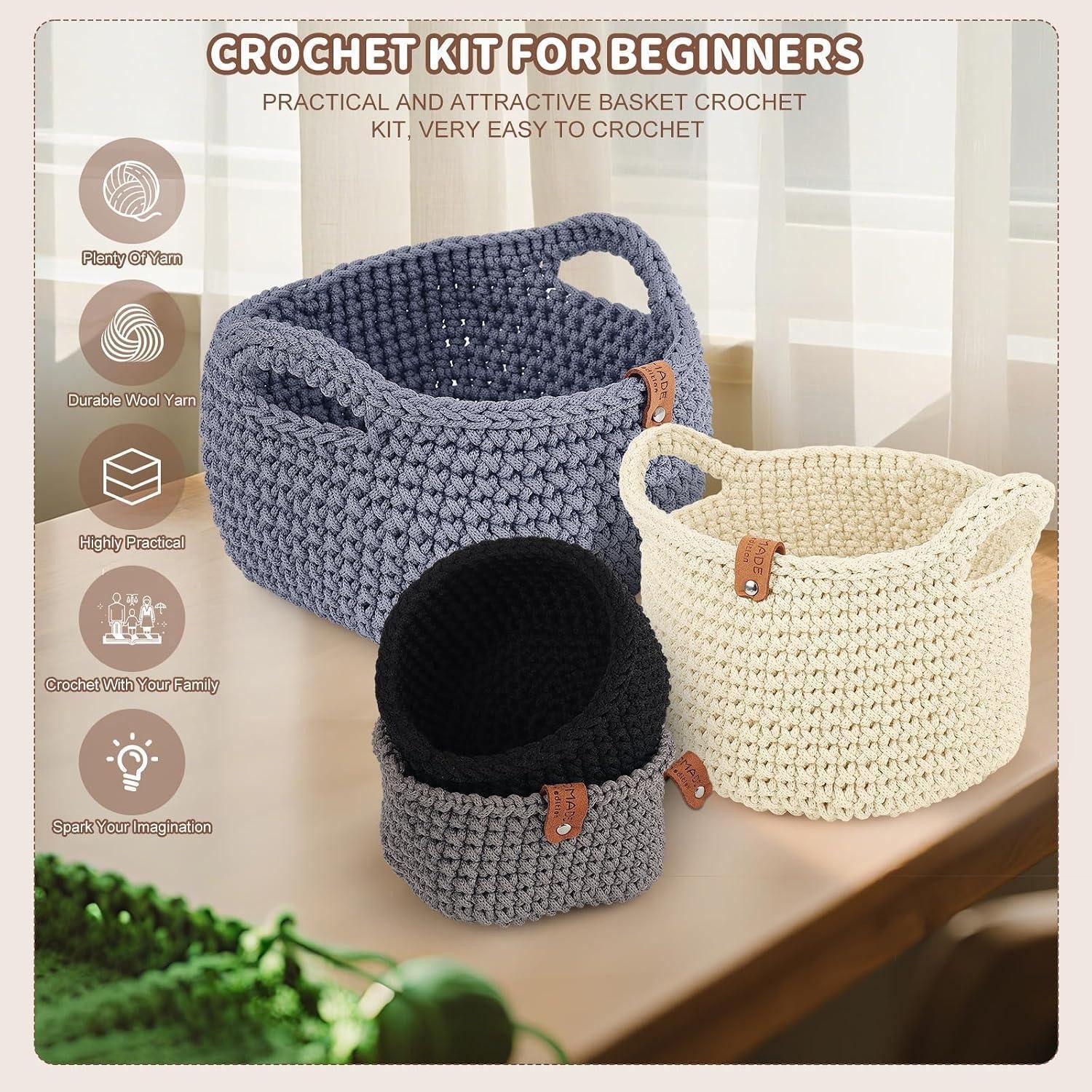 LuxusKollektion Häkelnadeln Häkelkorb Set für Anfänger, Beige, 1 St.