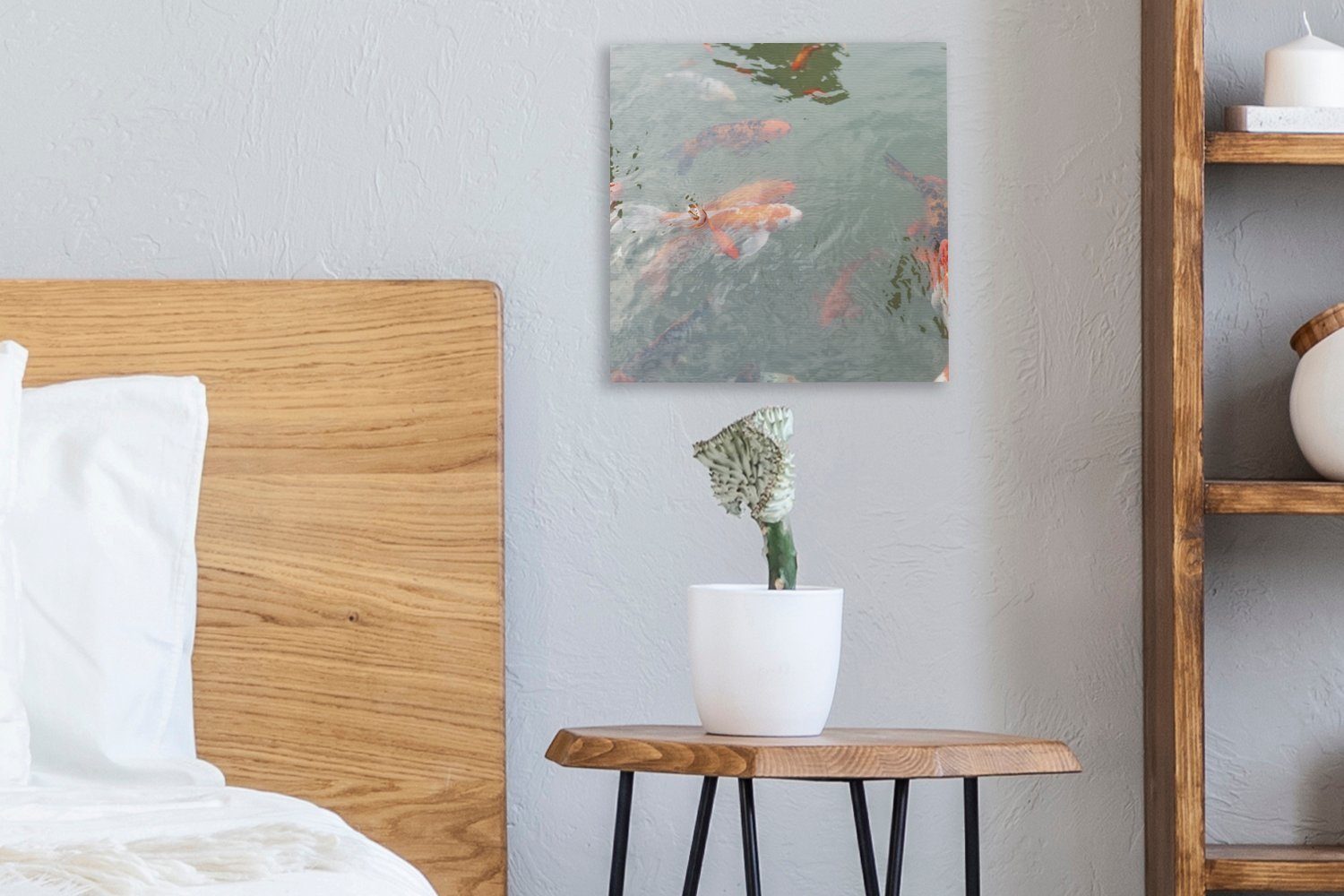 OneMillionCanvasses® Leinwandbild Eine Gruppe für Bilder Koi-Karpfen Wohnzimmer Schlafzimmer in St), Leinwand (1 einem Teich, von