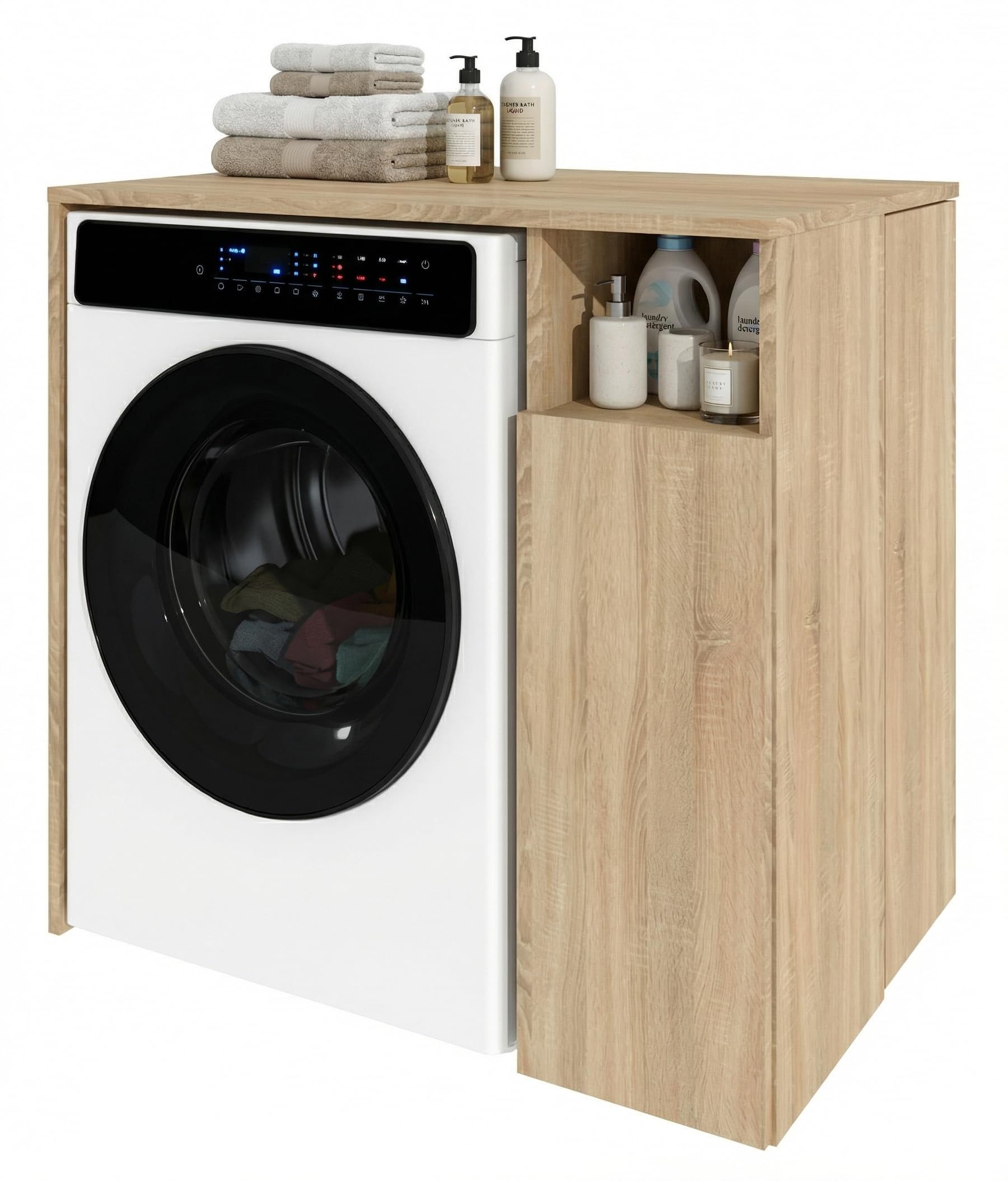 TREND WERK Waschmaschinenumbauschrank Umbauschrank mit Eck-Seitenschrank B96×T62×H88,5 cm (mit offenem Gerätefach und Eckschrank mit Front- und Seitentür) in 5 Farbvarianten