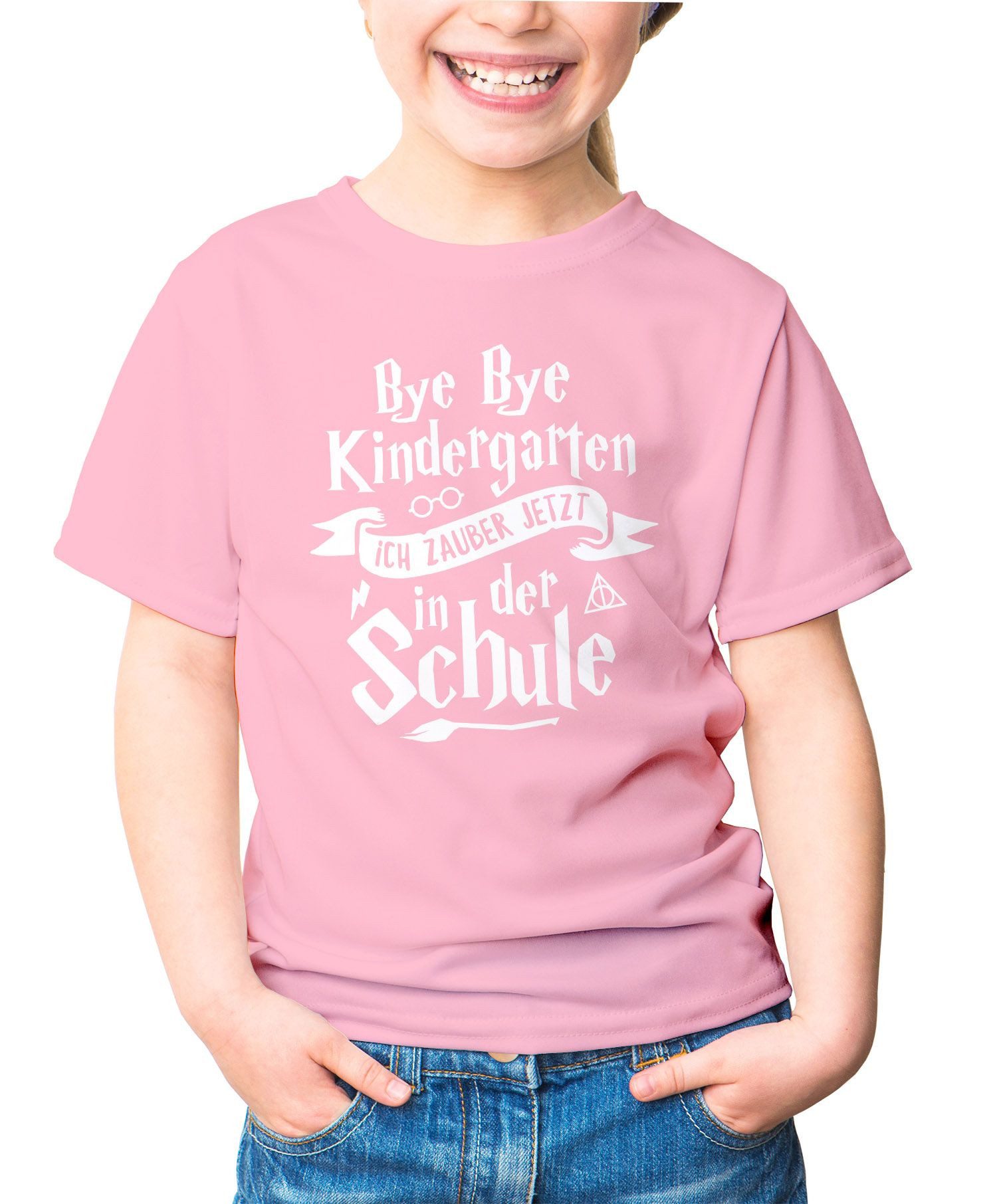 Print-Shirt Kinder T-Shirt Mädchen Bye Bye Kindergarten ich zaubere jetzt in der