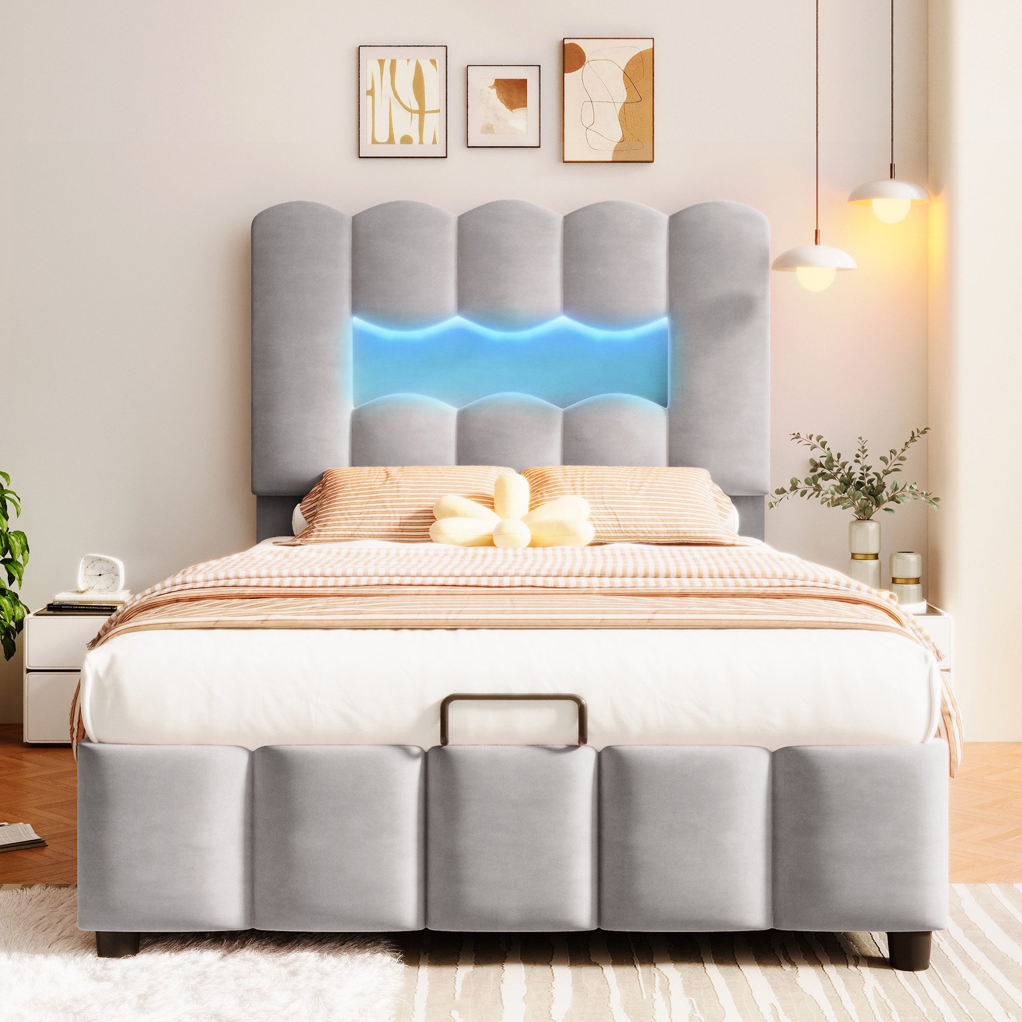STILVORA Polsterbett 90×200 mit LED-Licht,Kinderbett Bettgestell günstig online kaufen