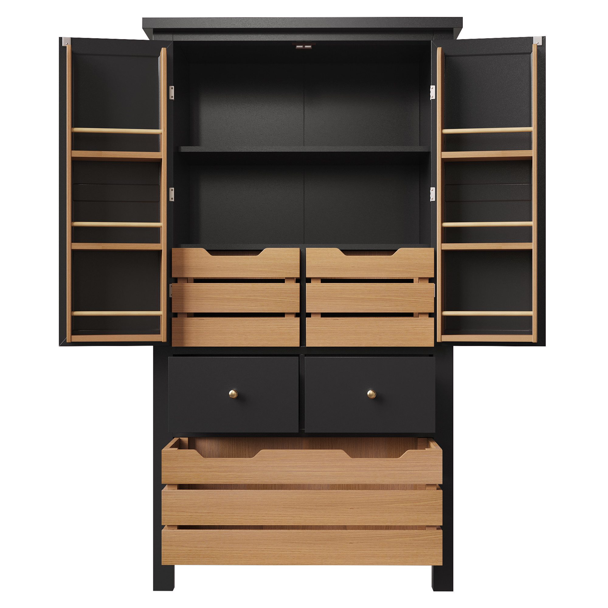 Flieks Küchenbuffet Mehrzweckschrank mit 5 Schubladen und 2 Türablagen (1-St., 80x40x140 cm) Hochschrank Küchenschrank mit Aufbewahrungskorb in Holzoptik – Bild 4 von 5