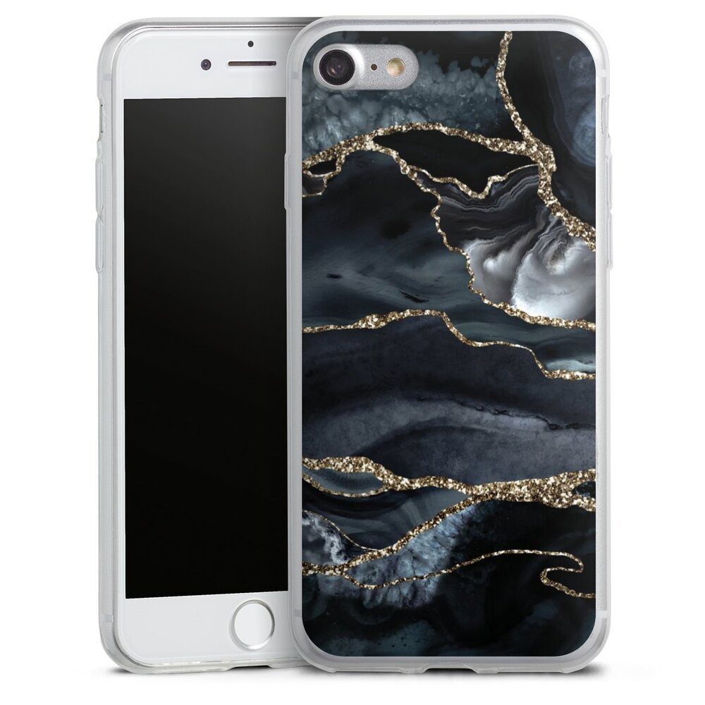 DeinDesign Handyhülle Glitzer Look Marmor Trends Dark marble gold Glitter look, Apple iPhone 7 Slim Case Silikon Hülle Ultra Dünn Schutzhülle
