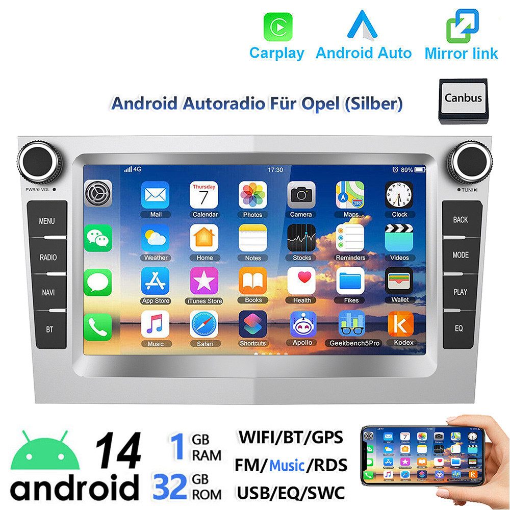 ESSGOO Android 14 Für Opel Corsa C D Astra G H Meriva Zafira A B Vectra Combo Autoradio (DAB+ (optional), FM, RDS, 4+64GB (optional), 7" Carplay Android Auto Bluetooth EQ USB GPS Navi WIFI Touchscreen)