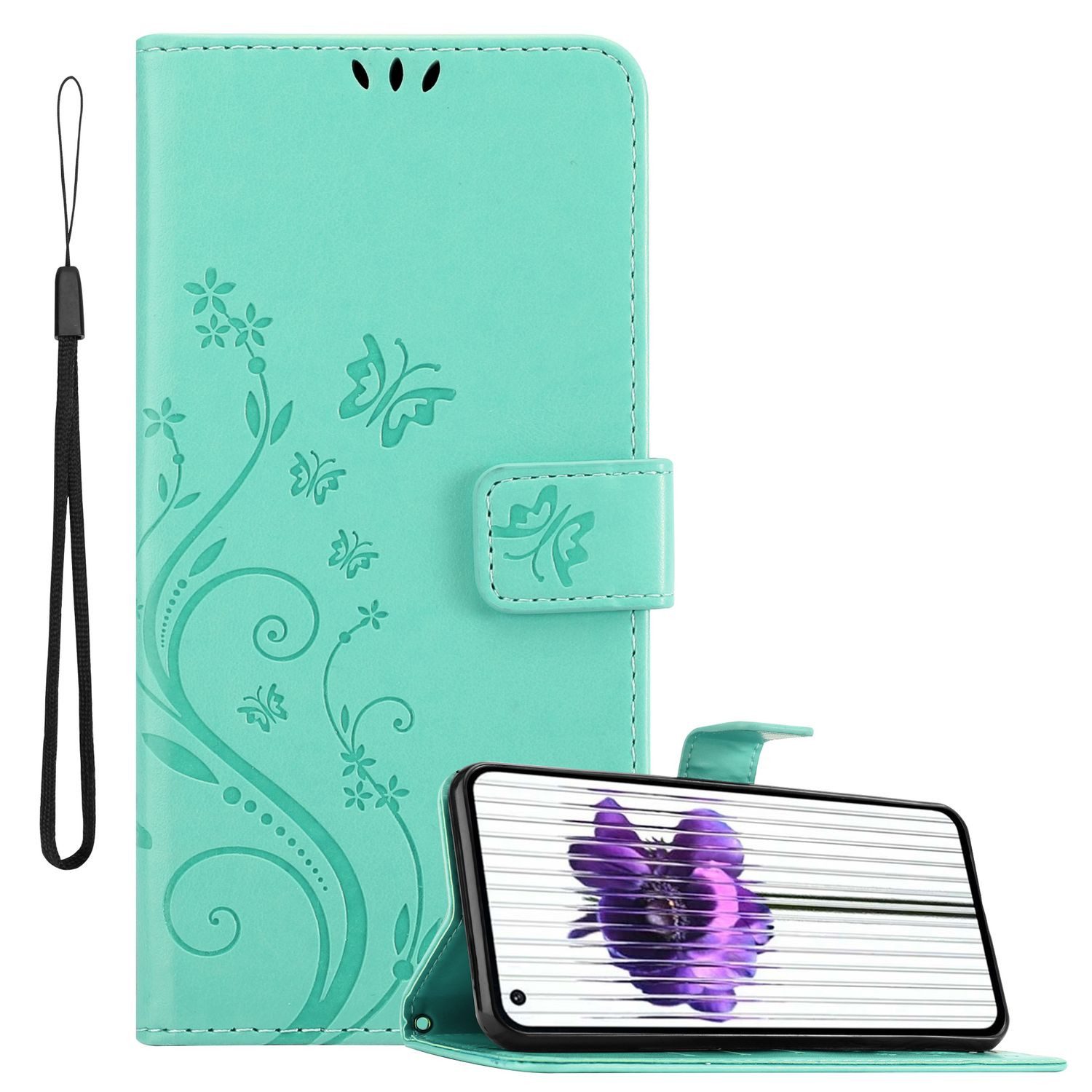 Cadorabo Handyhülle für Nothing Phone 2 Hülle Nothing Phone 2, Hülle Schutzhülle Blumen Flower mit Standfunktion Kartenfach Magnet