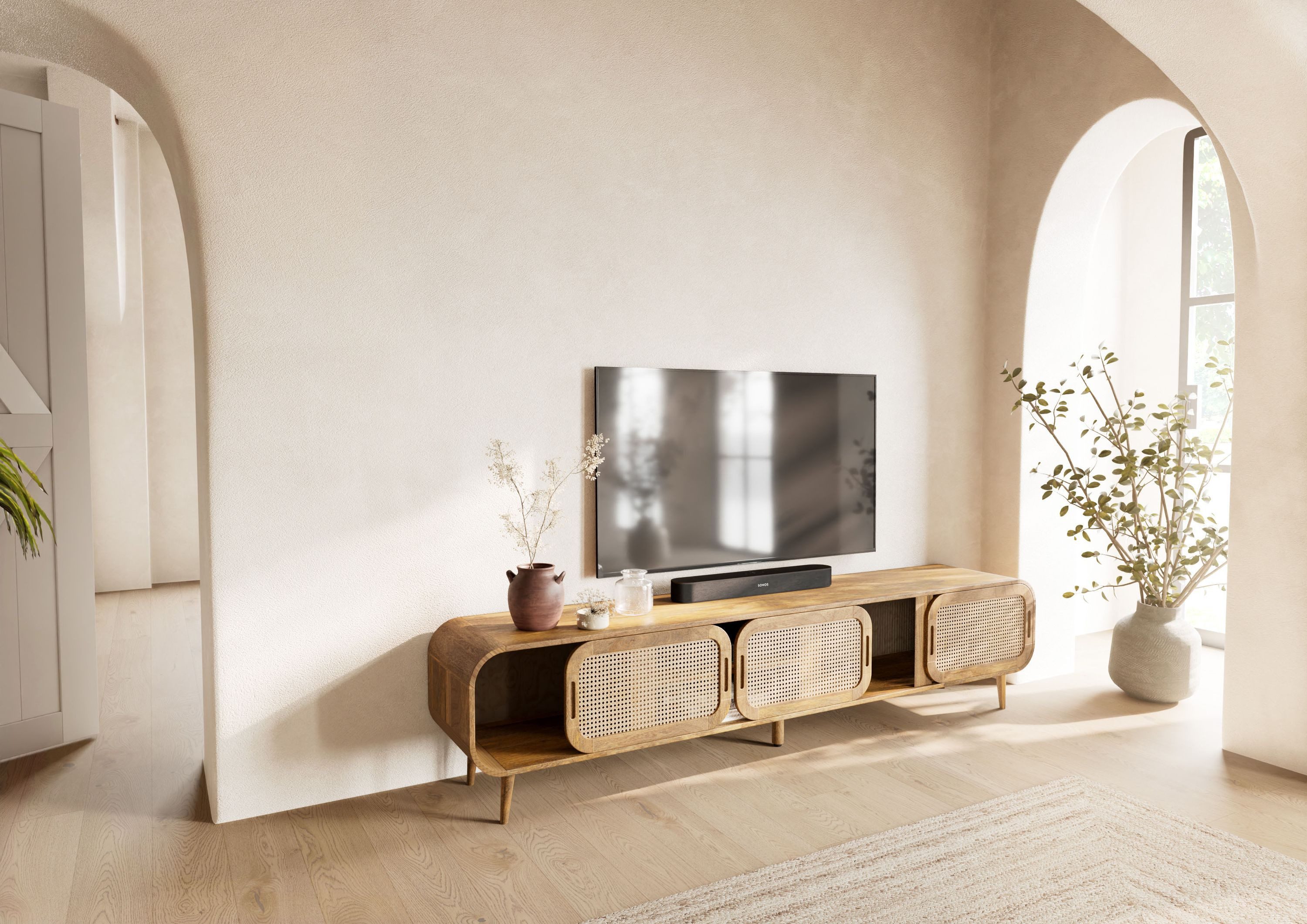 Massivmoebel24 TV-Board VALENCIA (Massivholz), Mango 220x40x50 natur lackiert VALENCIA #124