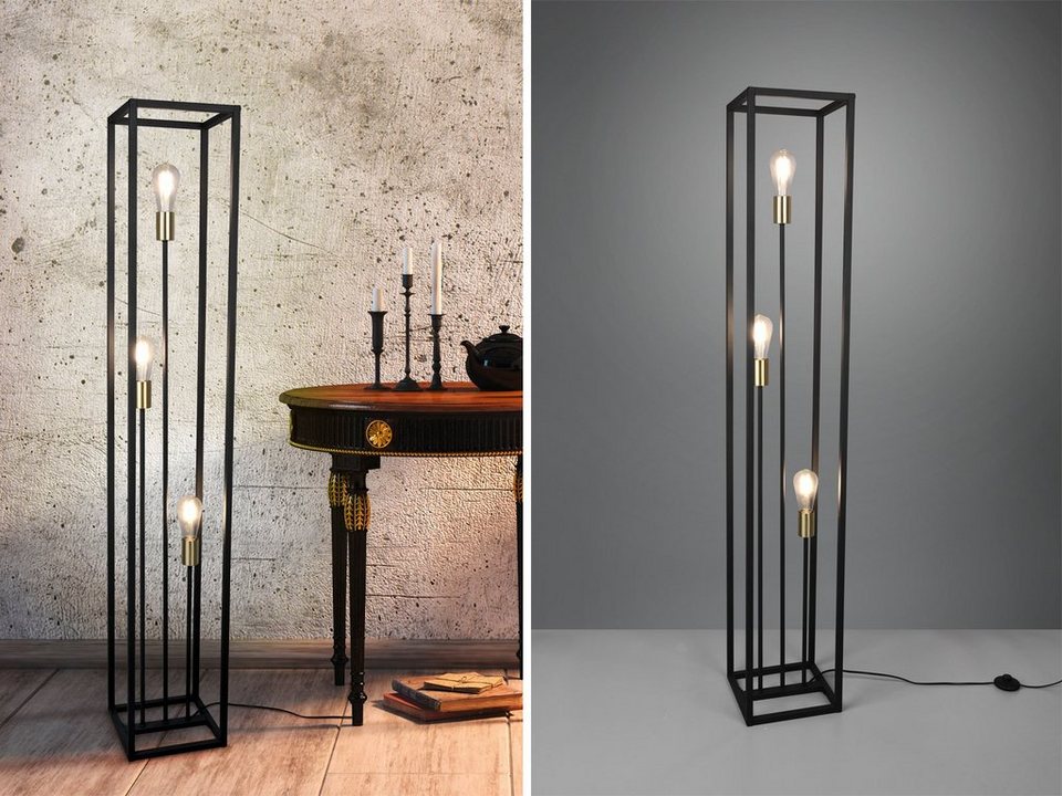 meineWunschleuchte LED Stehlampe, LED wechselbar, Warmweiß, ausgefallene  moderne Industrial mehrflammig Schwarz Gold-en Höhe 153cm