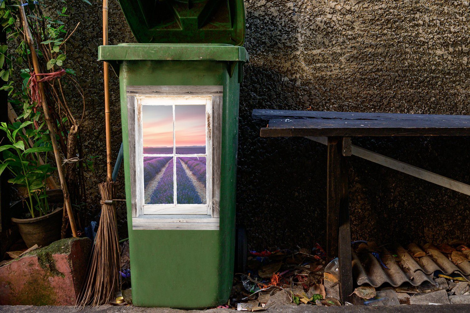 MuchoWow Wandsticker Durchsichtig Abfalbehälter - St), Lavendel - (1 Mülleimer-aufkleber, Mülltonne, Holz Sticker, Container