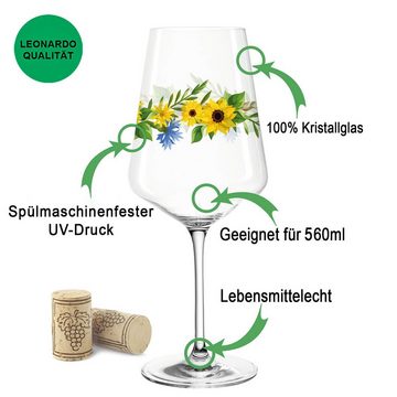 GRAVURZEILE Rotweinglas Leonardo Puccini Weinglas mit UV-Druck - Blumenbouquet Design, Glas, Sommerliche Weingläser mit Blumen für Aperol, Weißwein und Rotwein