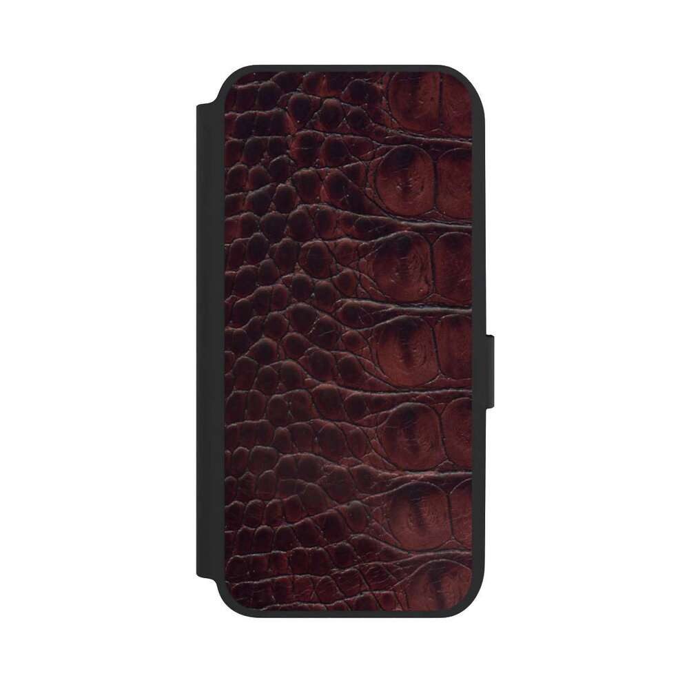 NIVOCASE Handyhülle Krokodil Leder Animalprint Croco dark brown, Samsung Galaxy A14 5G Klapphülle Handyhülle aus Kunst Leder
