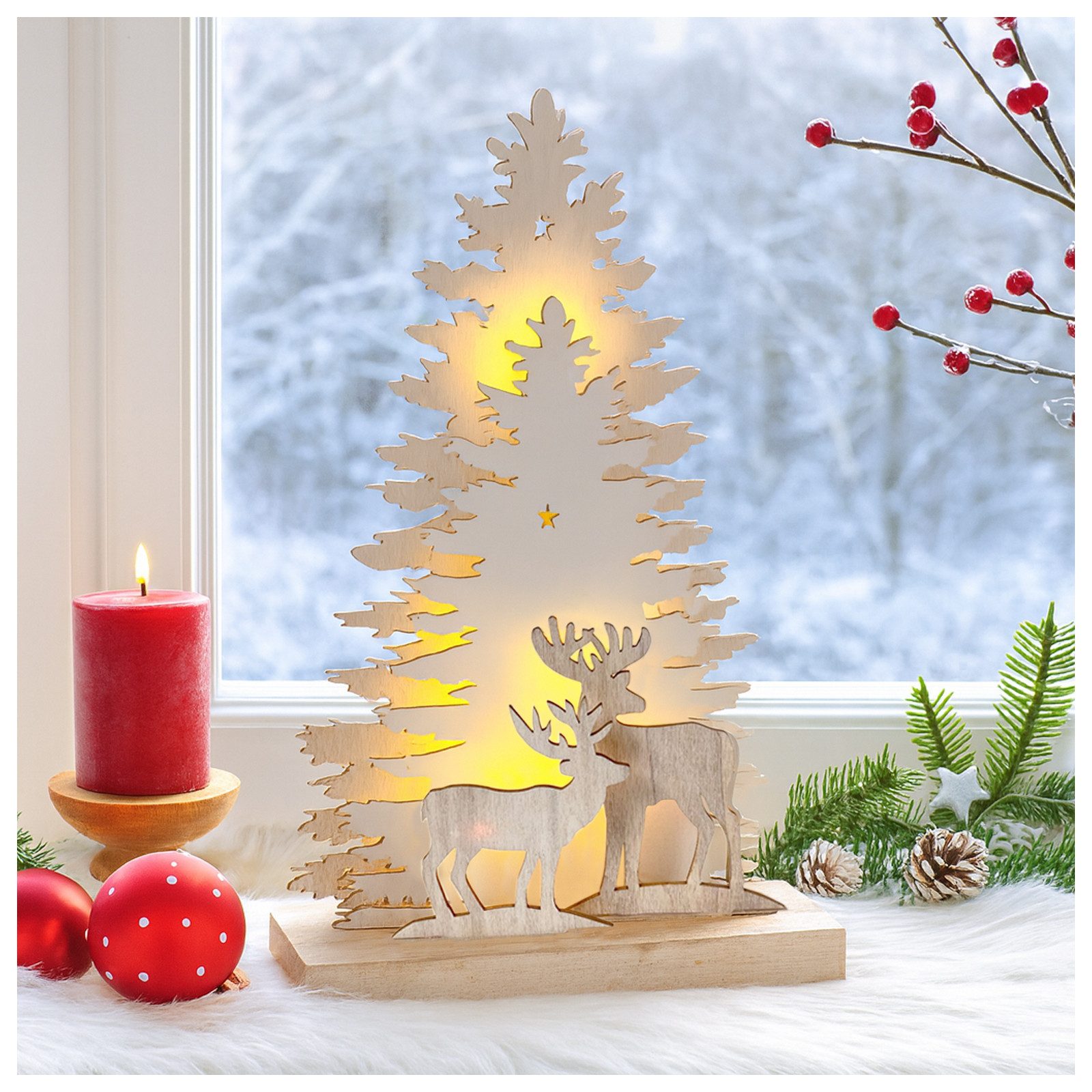 HTI-Living Weihnachtsfigur Beleuchtete Weihnachtsszene Rehe im Winterwald (Stück, 1 St., 1 Leuchtdeko, ohne Batterien), Leuchtdeko Weihnachtsdeko