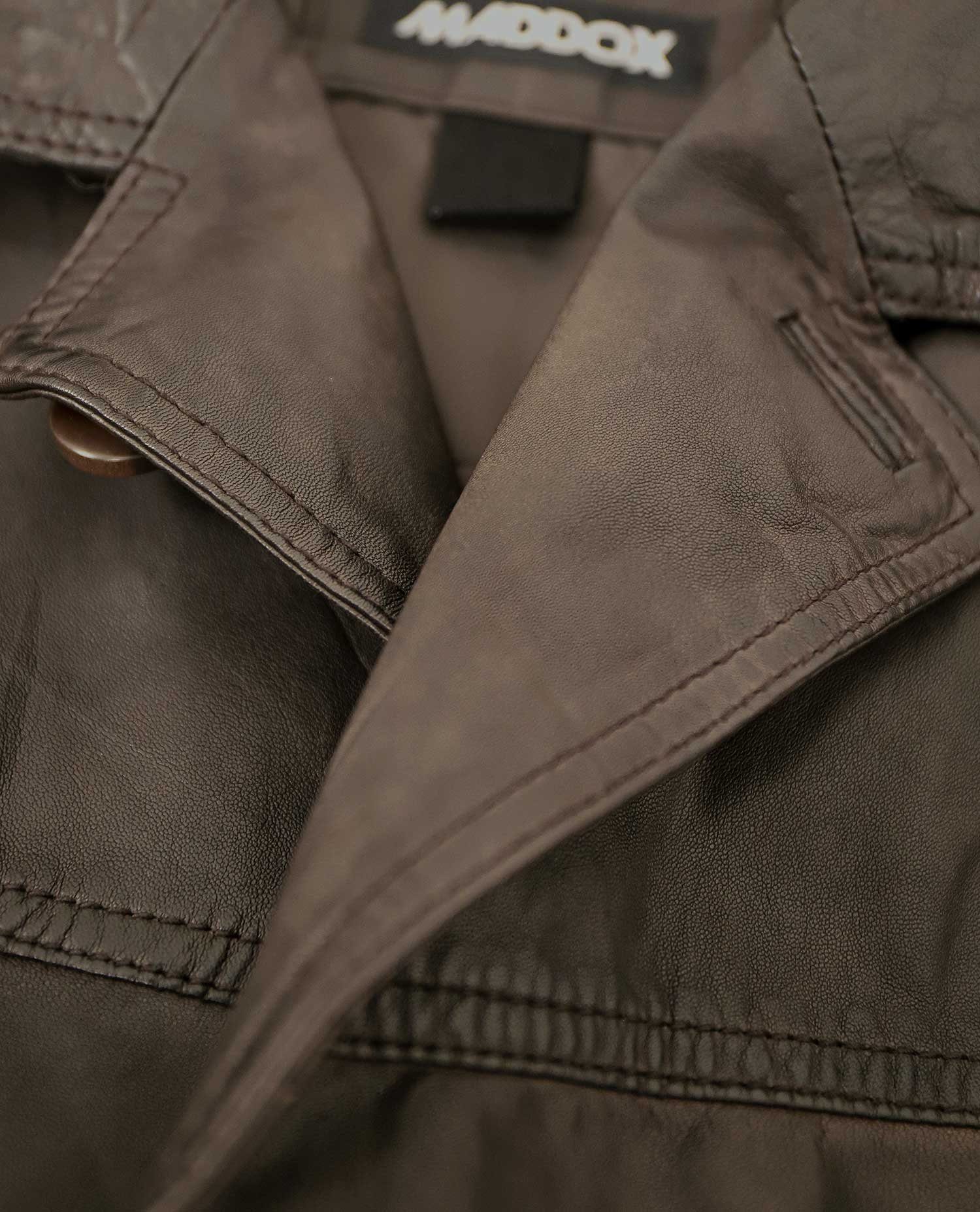 Maddox Lederjacke MADDOX - Herren Lederjacke Sakko Lammnappa dunkelbraun
