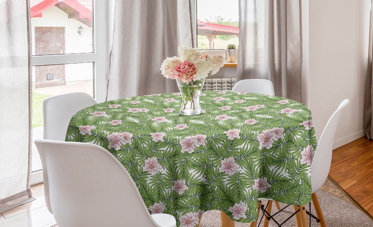 Abakuhaus Tischdecke Kreis Tischdecke Abdeckung für Esszimmer Küche Dekoration, Wendekreis Aloha Blumen auf Blätter Kunst