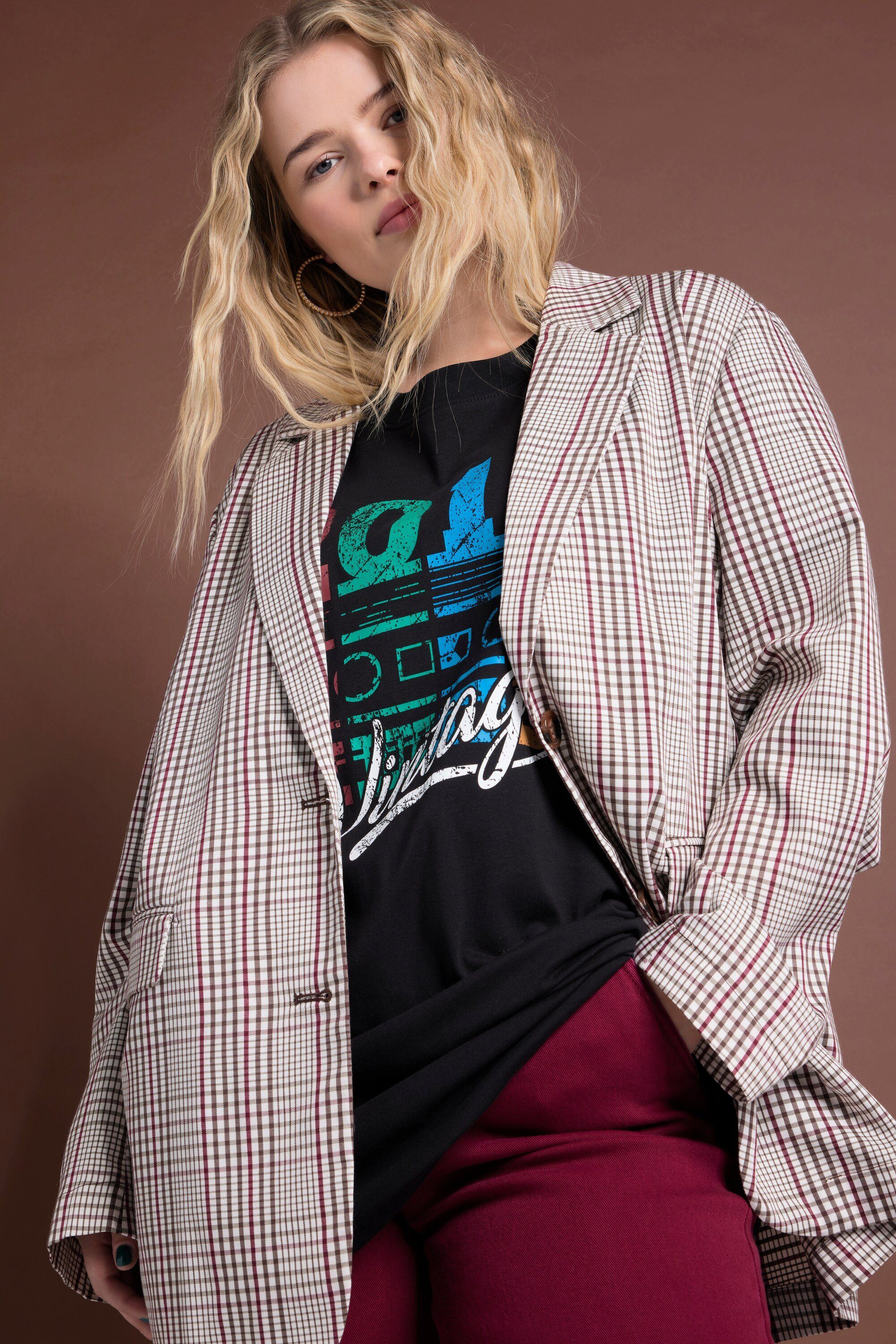 Studio Untold Blusenblazer Oversized-Blazer Karo Revers Langarm