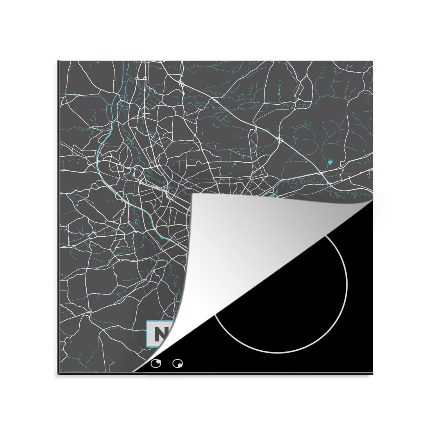MuchoWow Herdblende-/Abdeckplatte Karte Nürnberg cm, für Stadtplan Arbeitsplatte - - küche 78x78 Deutschland Vinyl, - Blau, - tlg), (1 Ceranfeldabdeckung