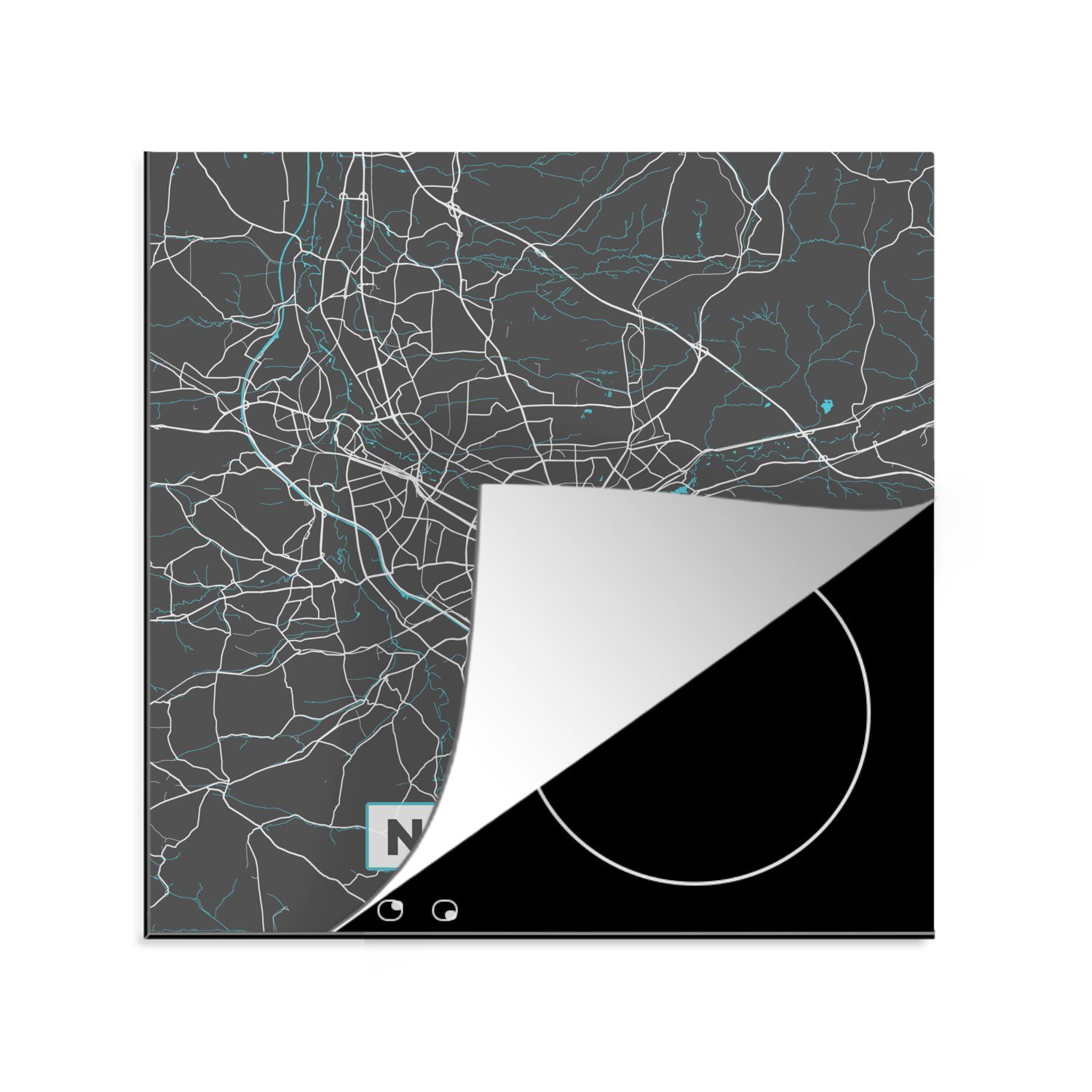 MuchoWow Herdblende-/Abdeckplatte Karte - Stadtplan Blau, cm, - Arbeitsplatte Nürnberg (1 tlg), Ceranfeldabdeckung, küche - Deutschland Vinyl, 78x78 für 