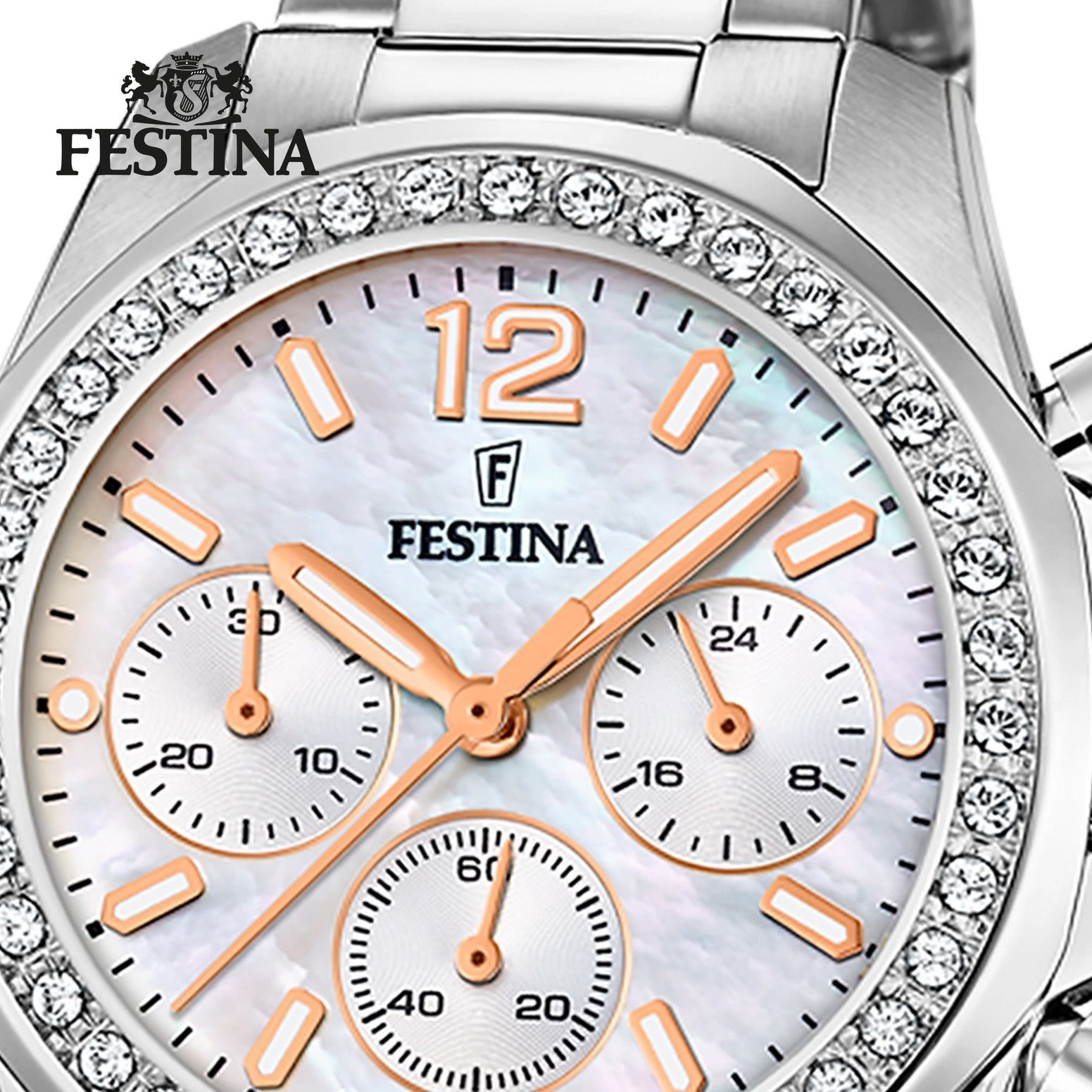 Festina Quarzuhr Festina Damenuhr Boyfriend, (Analoguhr), Damen Armbanduhr rund, Edelstahlarmband silber, Casual