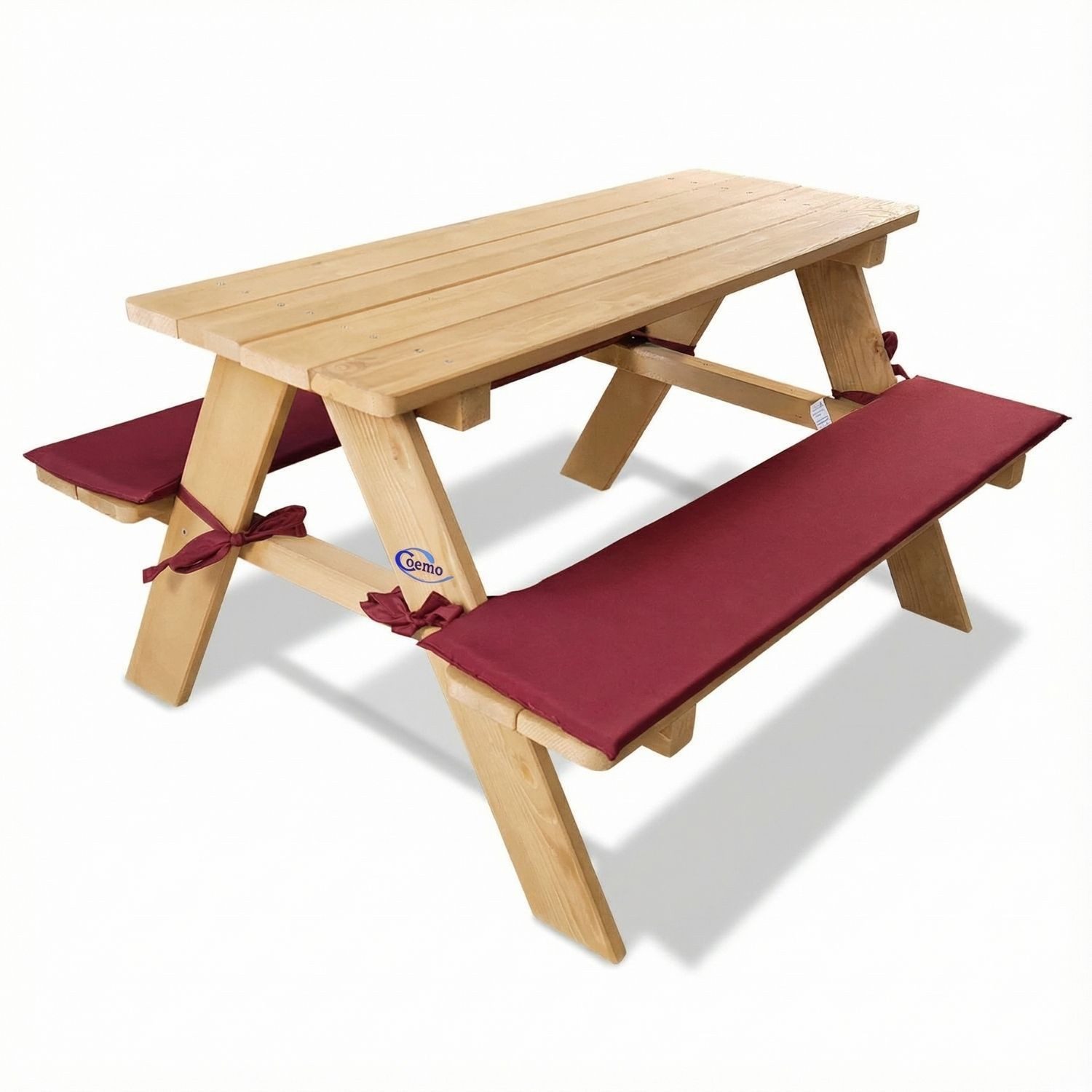 Coemo Garten-Kindersitzgruppe, (Set, 1-tlg), Braun Picknicktisch aus Holz Kinder Sitzgruppe Sitzgarnitur mit Kissen