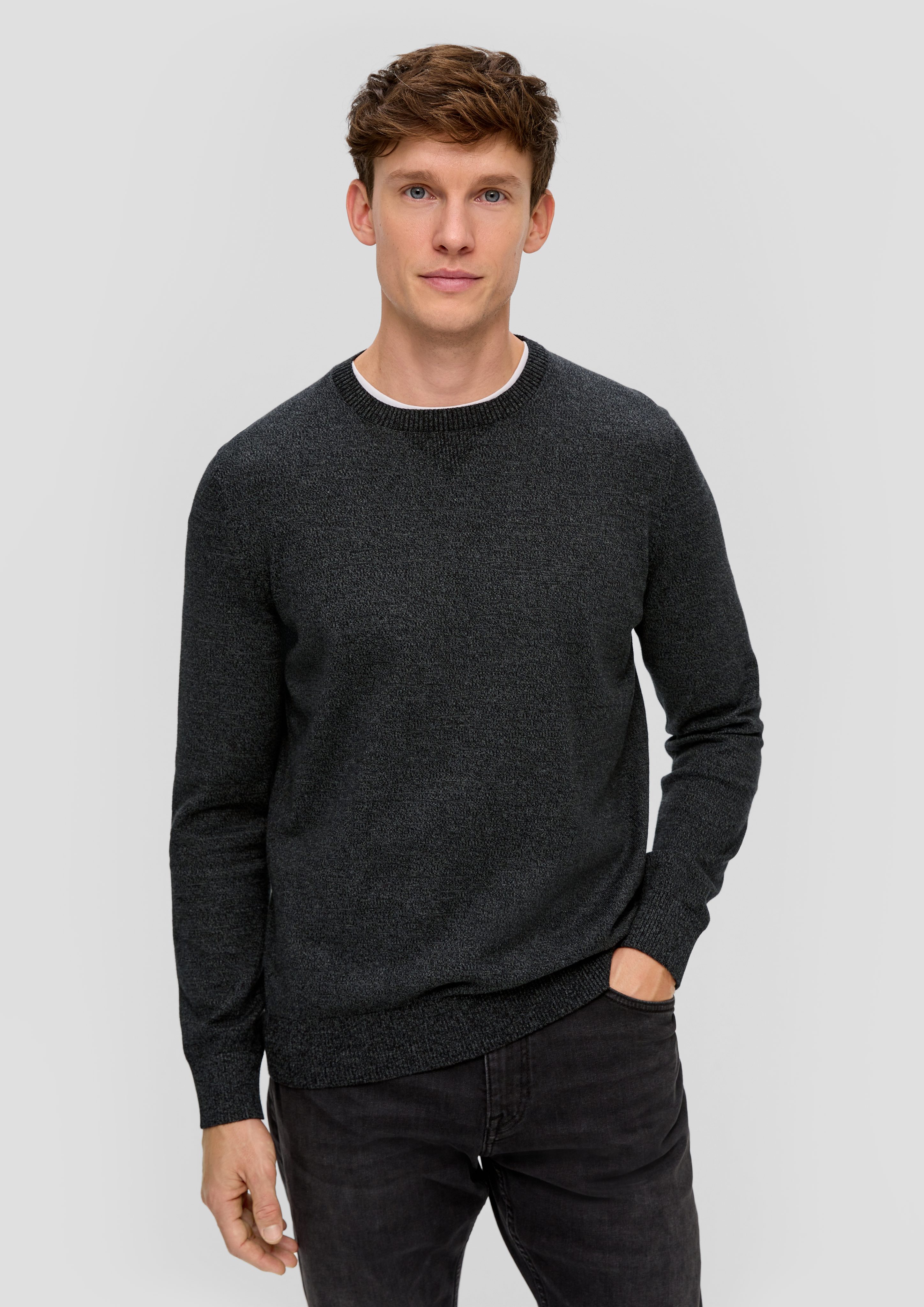 s.Oliver Strickpullover Effektgarn schwarz Blende aus Strickpullover