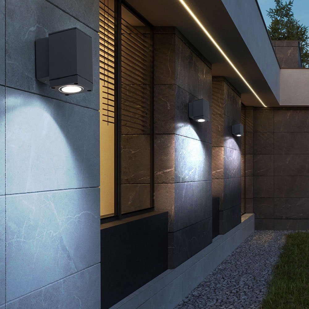 im ALU Lampe Design Leuchtmittel Glas Balkon Wand Warmweiß, grau Terrassen DOWN Lampe inklusive, etc-shop Außen-Wandleuchte, Außen