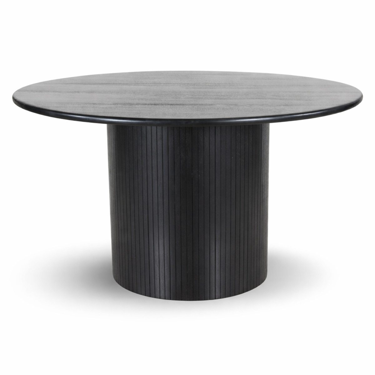 CASA DOMA Esstisch Tarifa, rund, schwarz, Mangoholz massiv, Säulenfuß, Lamellen-Optik, Platz für 6 bis 8 Personen, H/D: 76x130 cm