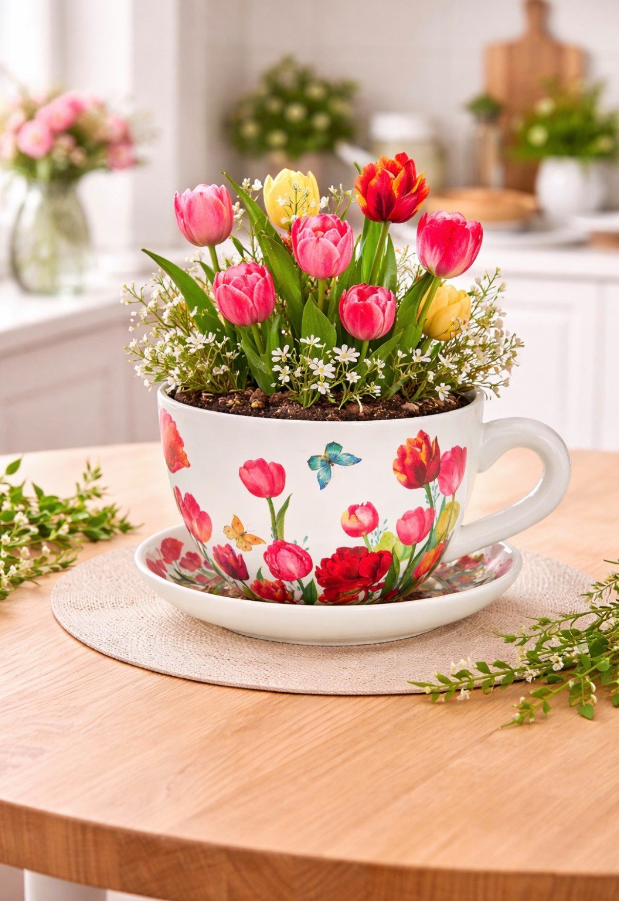 Seyila Home Pflanzkübel Pflanztasse aus Keramik mit Unterteller,Blumentopf