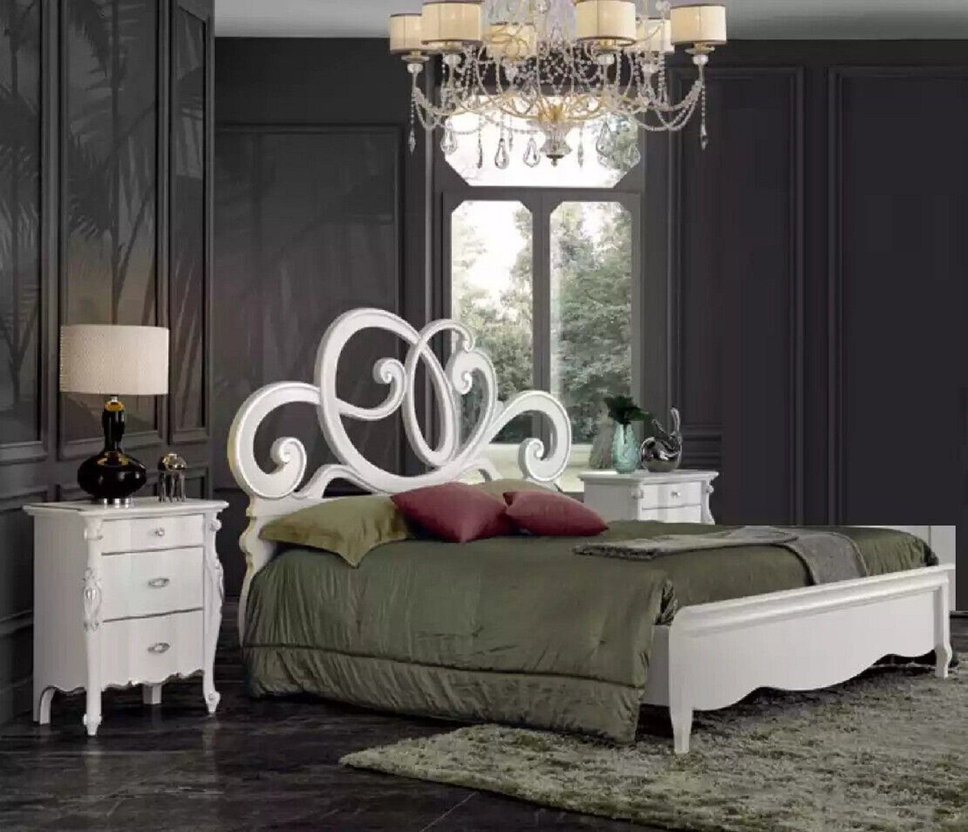 + Set Komplett 2x Kommode Bett Möbel 5tlg Nachttische + Design (5-St., Kleiderschrank) + Schlafzimmer-Set Nachttische JVmoebel Schlafzimmer 2x Luxus, Bett
